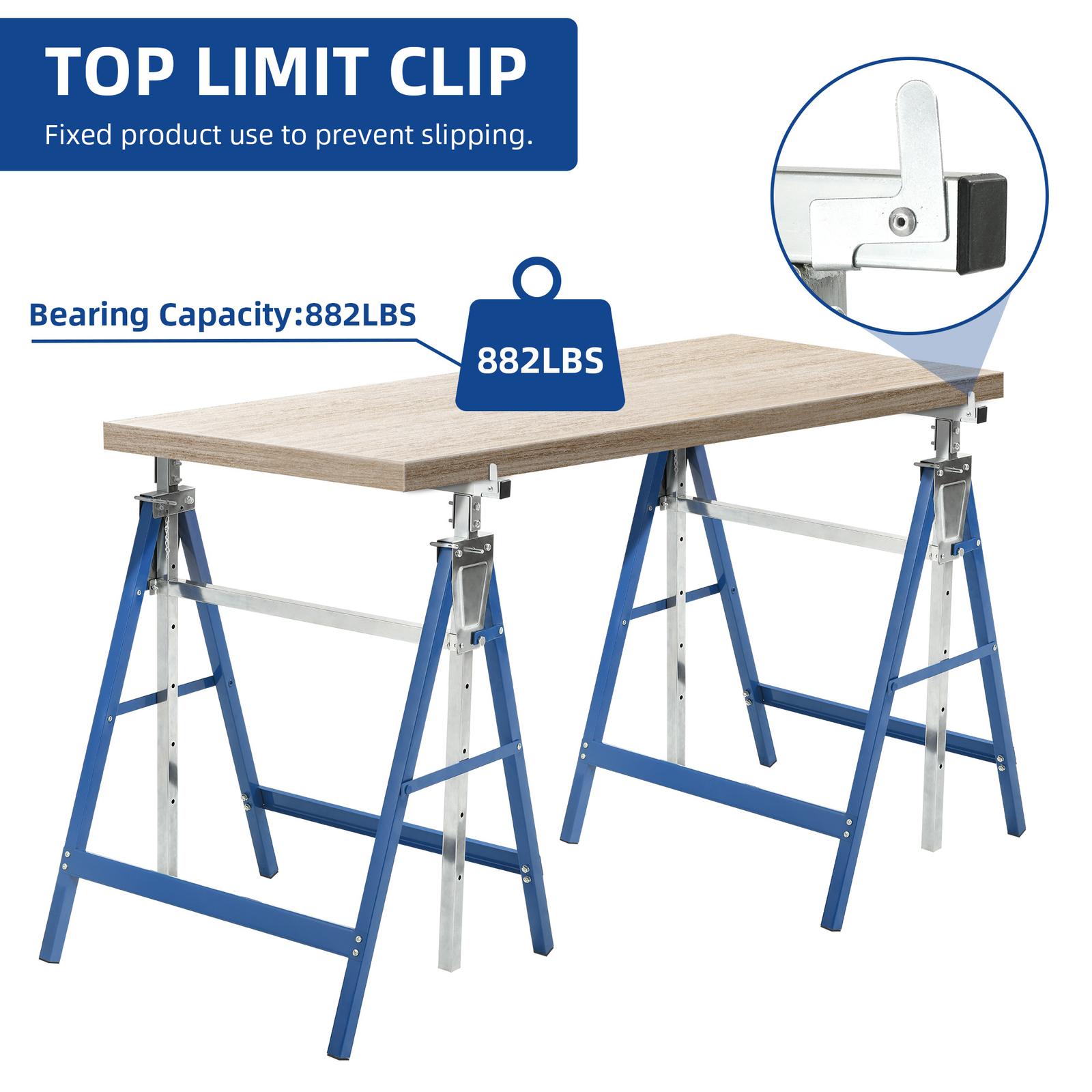 Durable Heavy Duty Saw Horses Folding Stand 882 LBS Capacity Adjustable Height