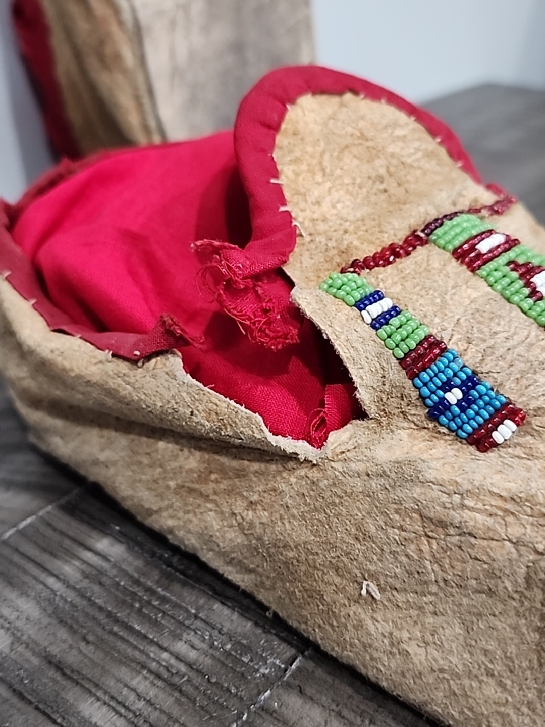 Northern Plains Moccasins with beaded Geometric Pattern Tops C.1890