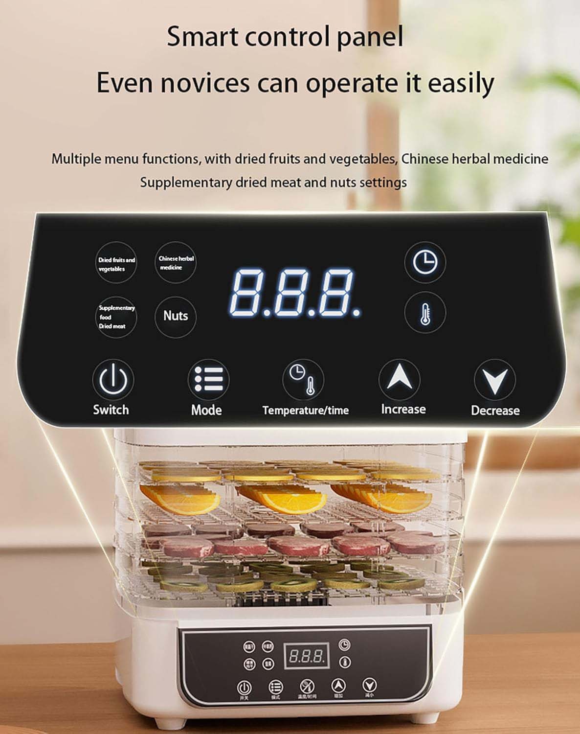 5-Trays Food Dehydrator Machine Adjustable Temperature for Jerky/Fruit/Vegetable