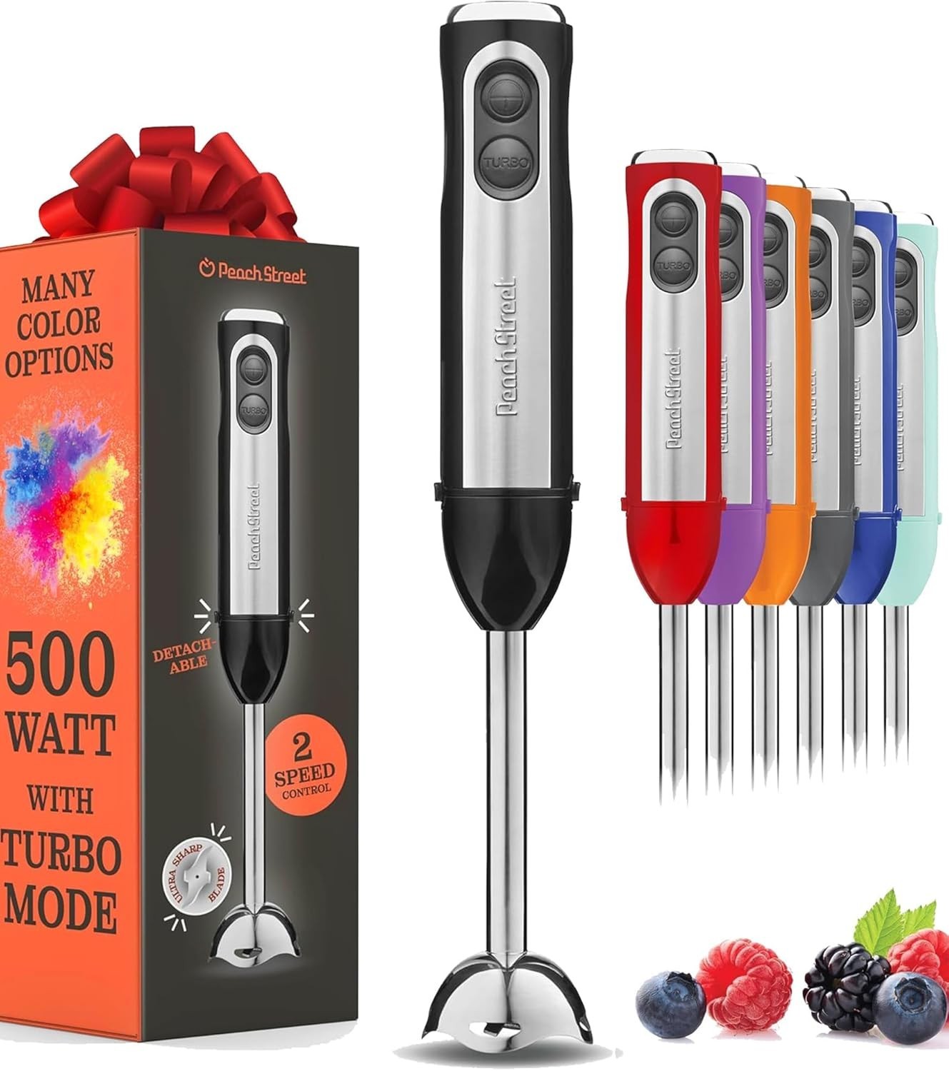 Powerful 500 Watt Immersion Blender with Turbo Mode & Detachable Base