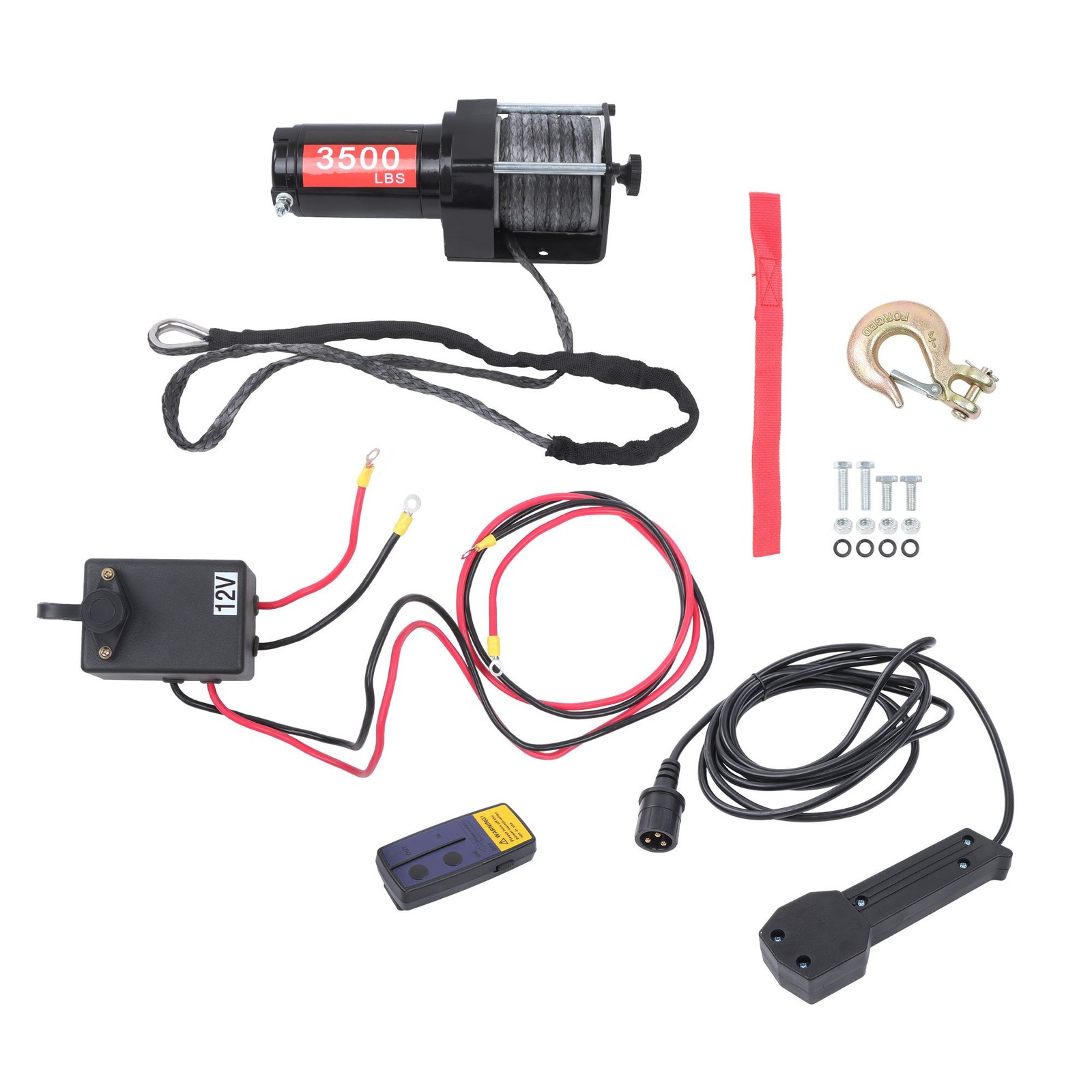 3500 lbs Synthetic Rope Electric Power Winch Kit Wireless & Wired Remote Control