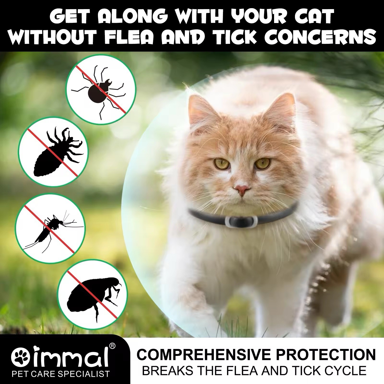 Cat Flea Collar Treatment Pet Adjustable 24 Month Protection 4 PACK black COLLAR