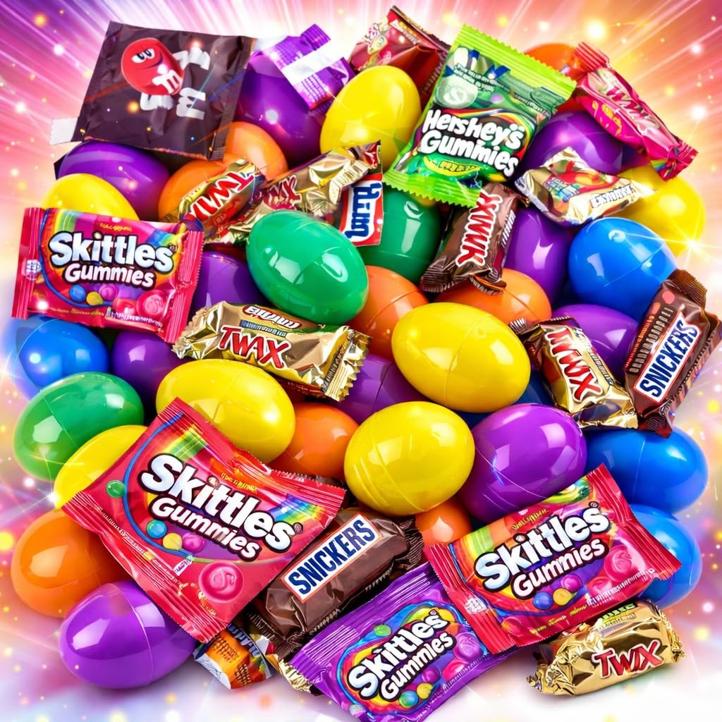 Chocolate Sweet Sour Gummy Combo Egg Hunt Pre Filled Candy Easter Eggs 50 Count