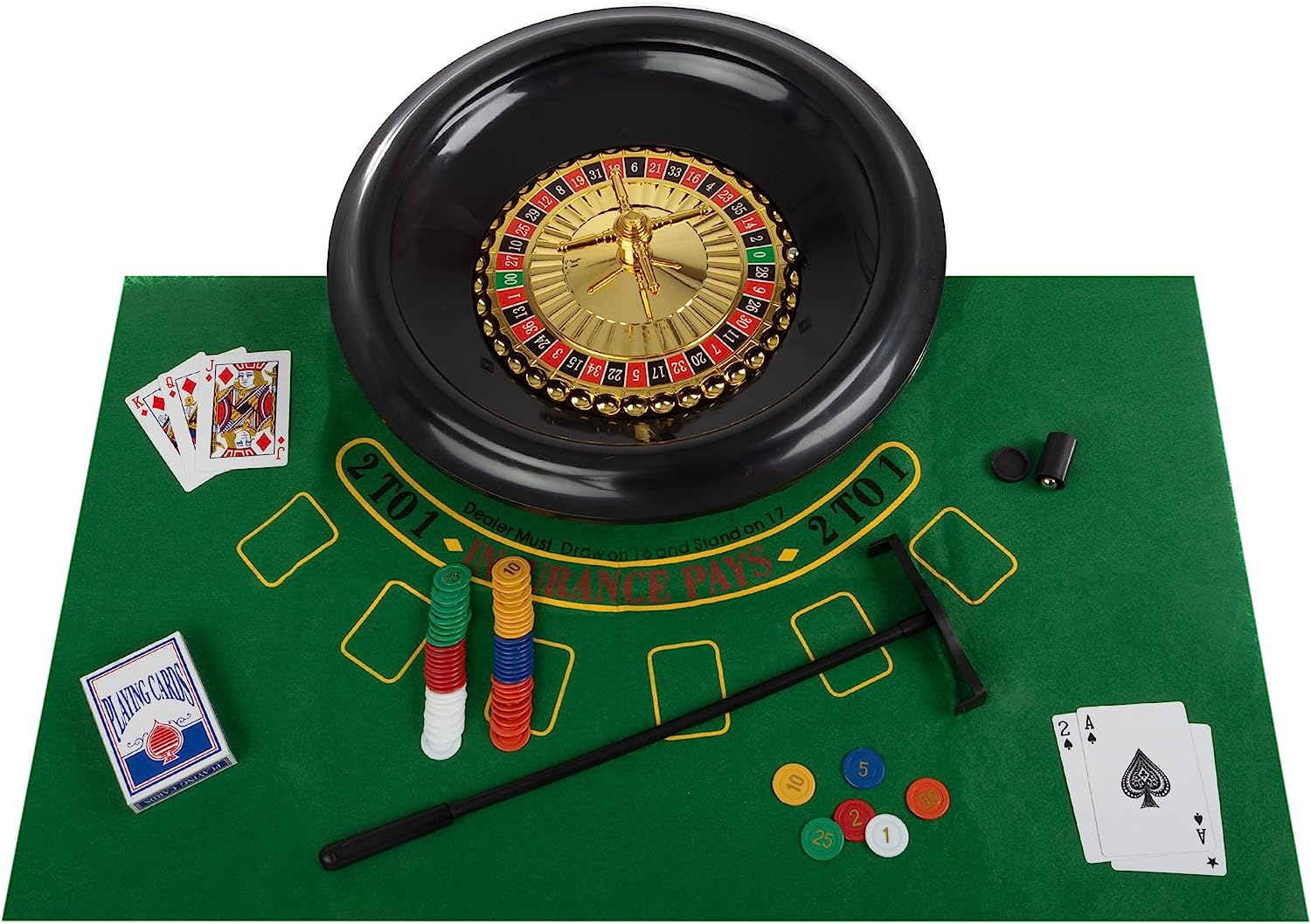 Casino Style 16 inch Roulette Wheel Gambling Gaming Set Large Size Felt FULL SET