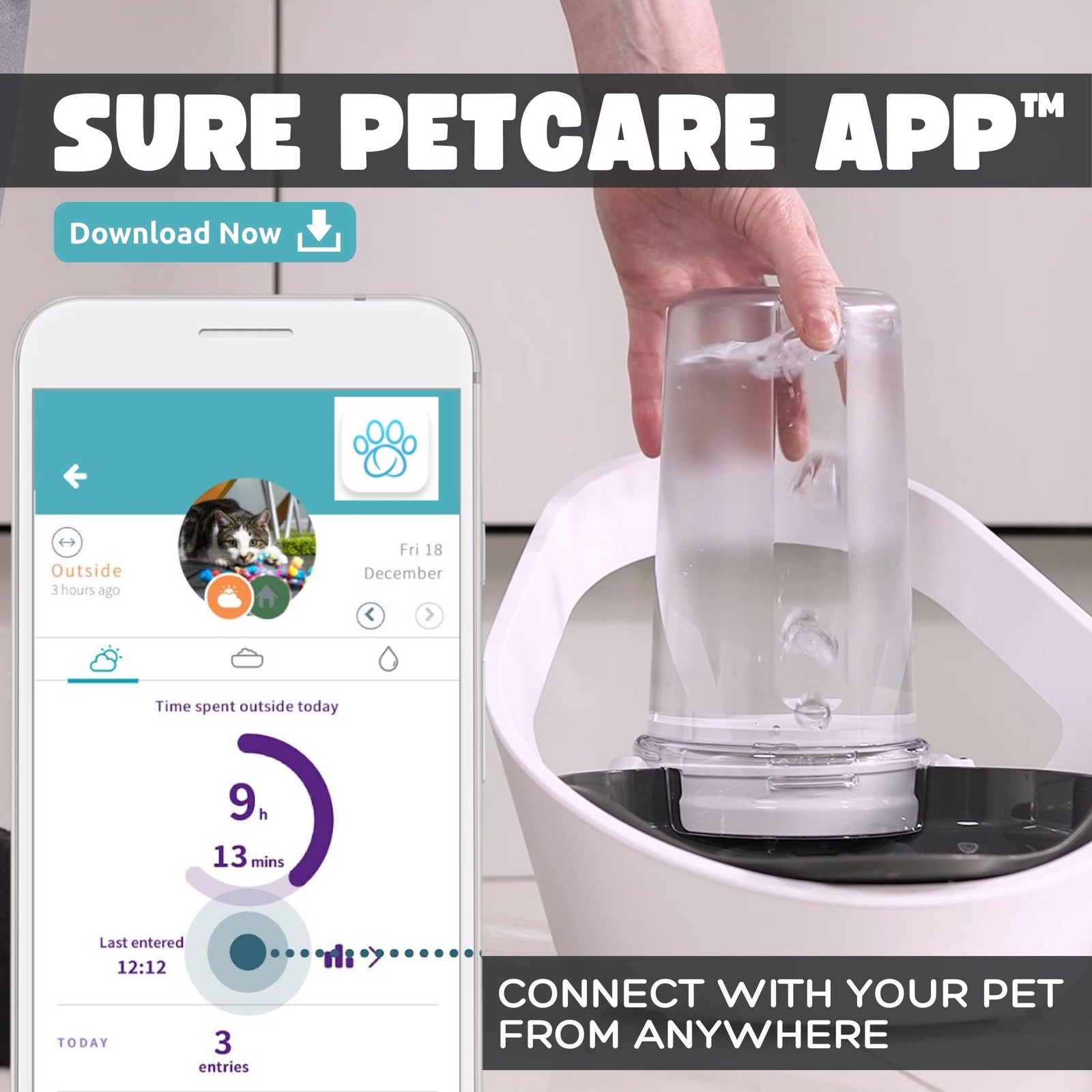 Sure Petcare Felaqua Connect Smart Cat Water Bowl - Tracks Drinking, Safe