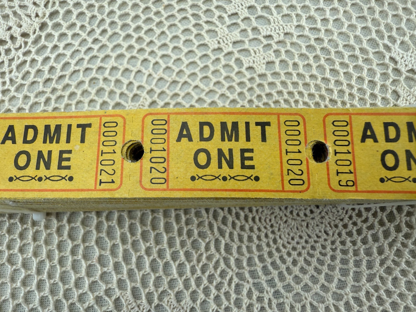 NOS Vintage Stack Yellow ADMIT ONE Numbered TICKETS Roll Admission Scrapbooking