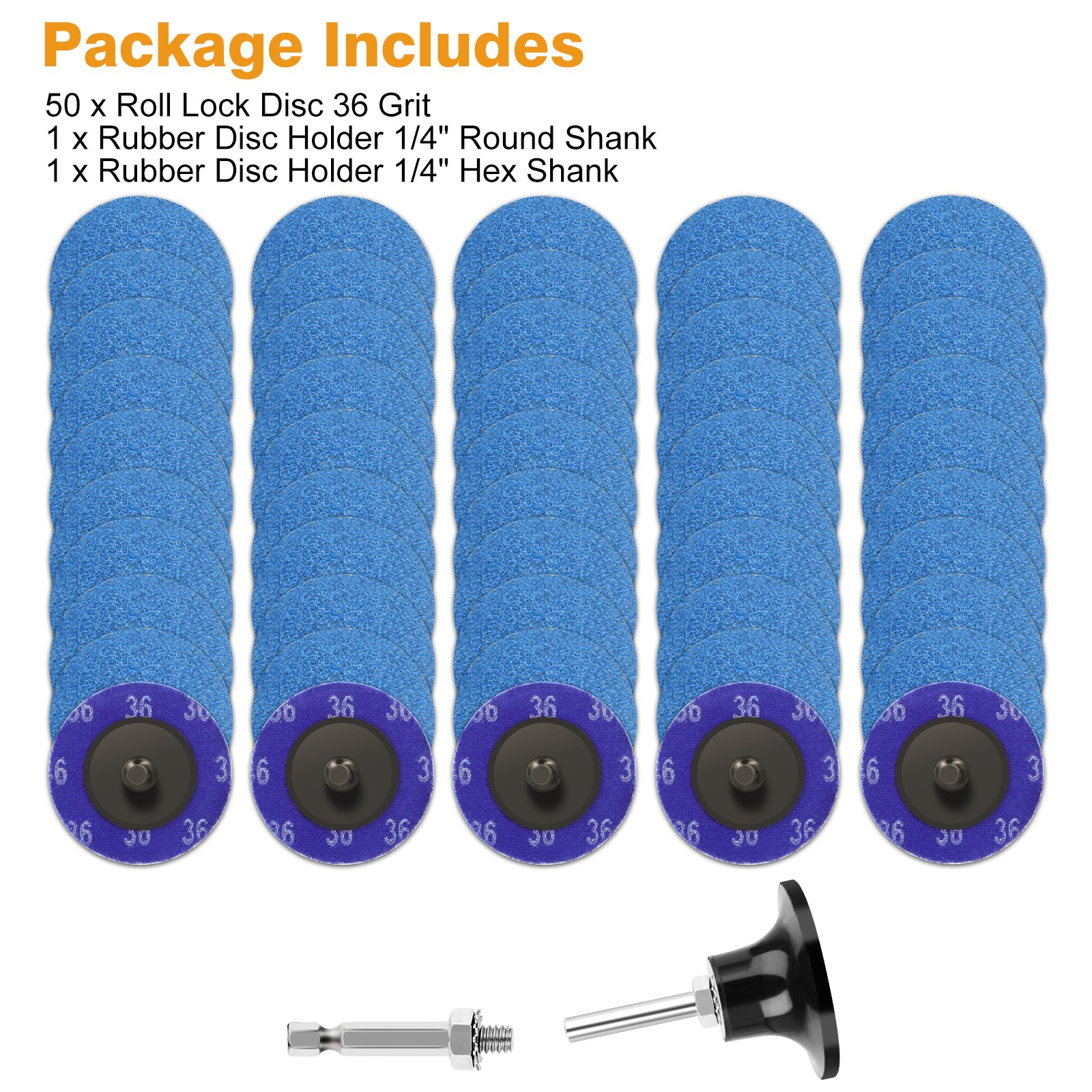 52PCS 2 inch 36 Grit Zirconia Roll Lock Die Grinder Quick Change Sanding Discs