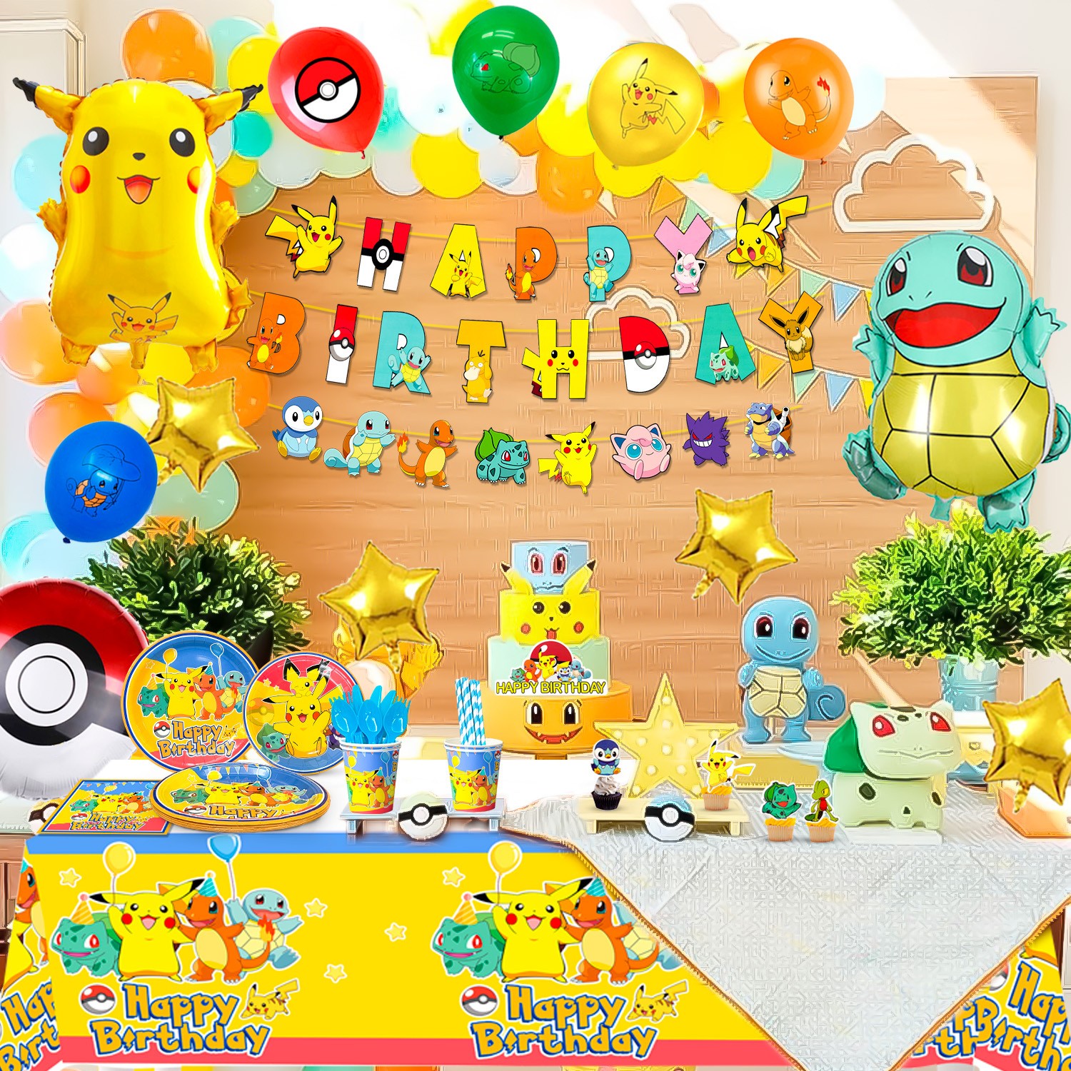 Pokemon Party Decorations Pokemon Birthday Supplies Tableware Plates Balloons