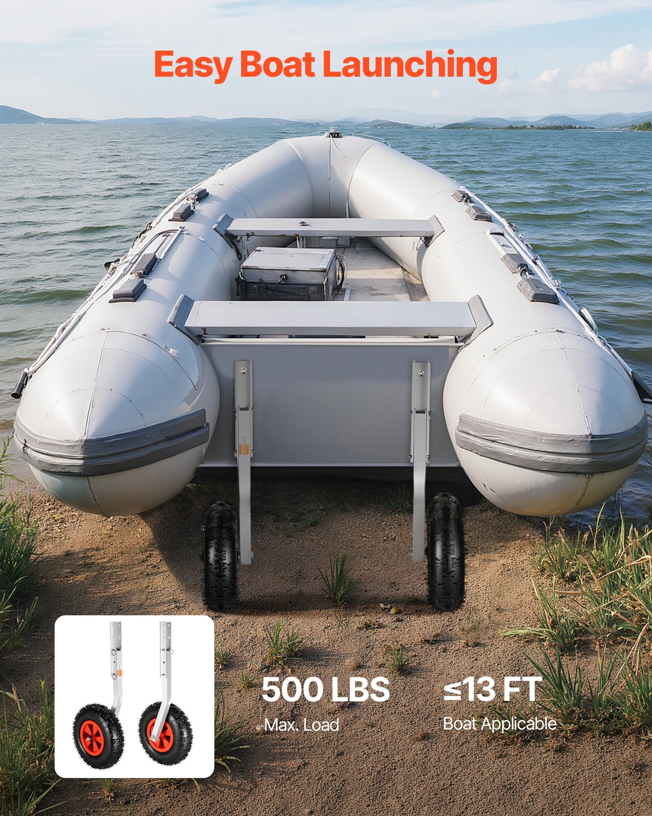 VEVOR Boat Launching Wheels 500lbs 12" Aluminium Alloy Transom Wheel Rubber Tire