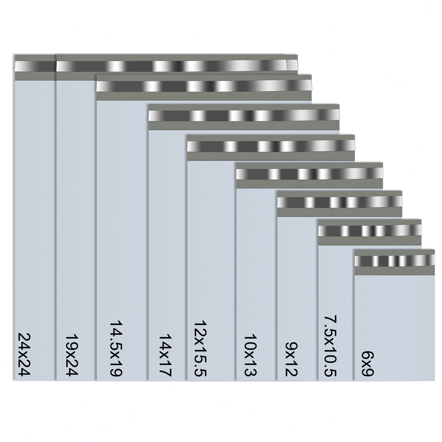 Poly Mailers Shipping Bags - 6x9 7.5x10.5 9x12 10x13 12x15.5 14x17 19x24 24x24