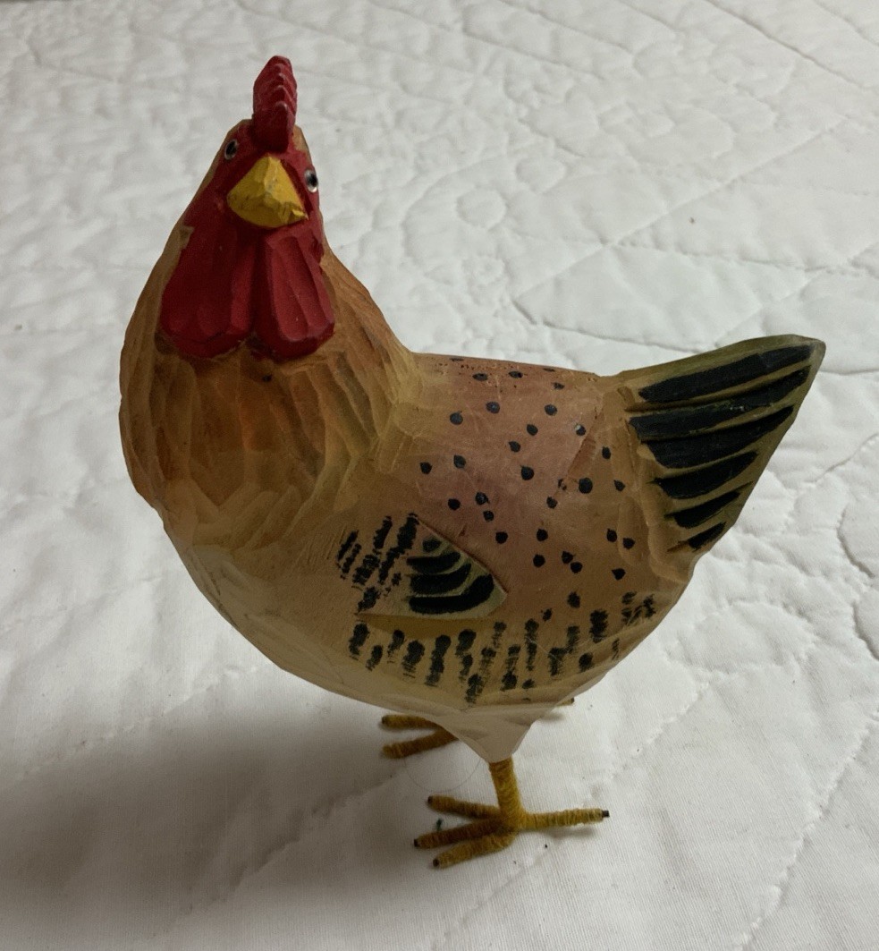 Rooster, Chicken Folk Art Figurine, Country, Wood, Carved, Hand Painted