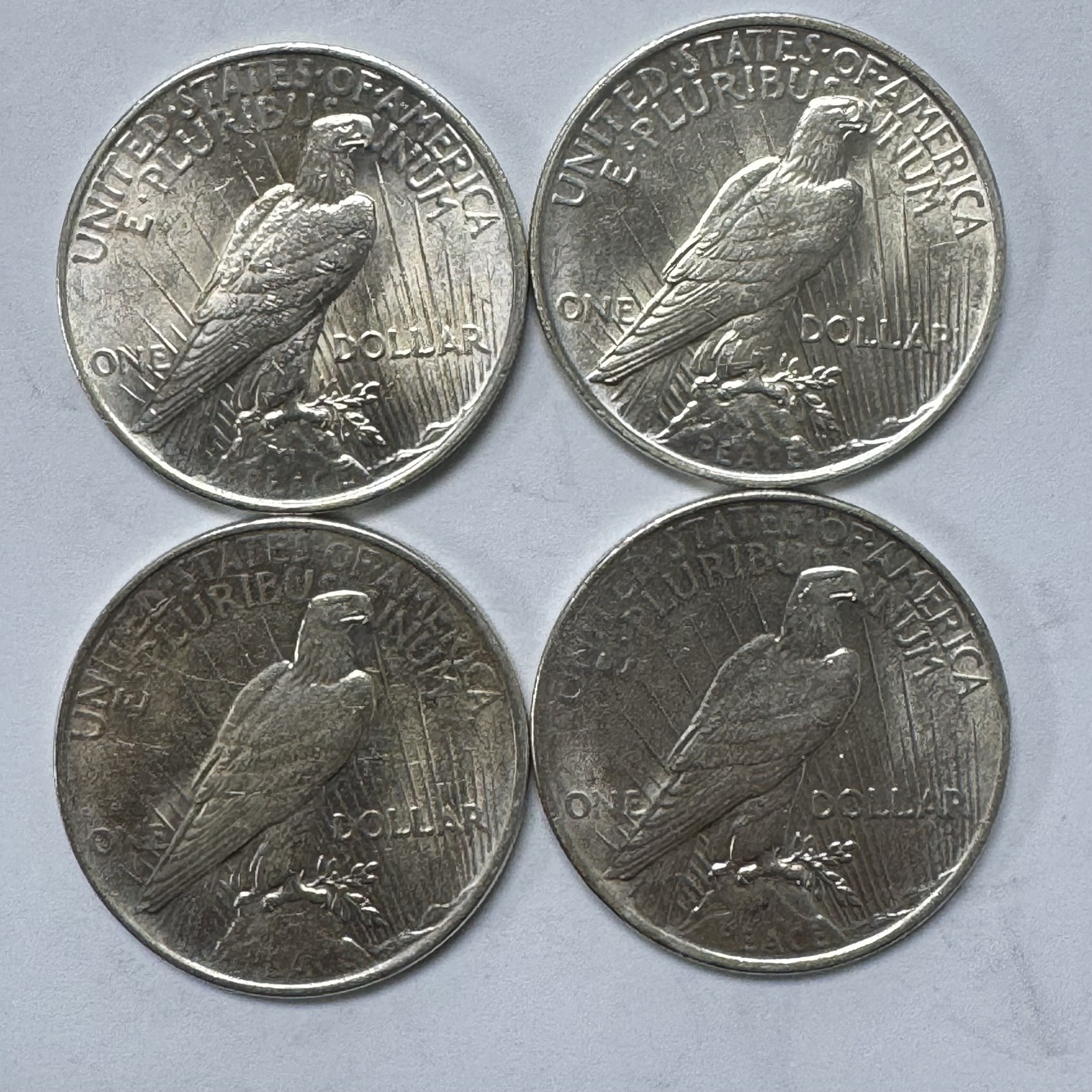 4 1922 Peace Silver Dollars 90% Silver US $1 Coins