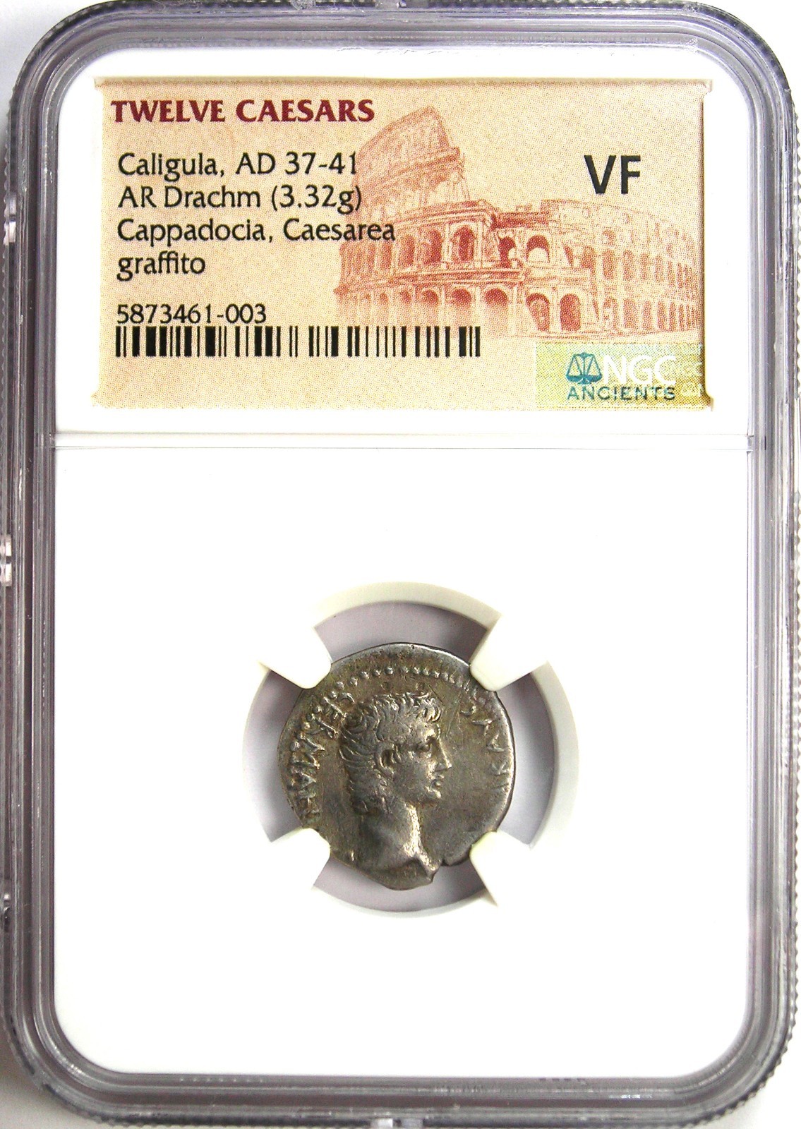 Caligula Gaius Silver AR Drachm Coin 37-41 AD - Certified NGC VF (Very Fine)