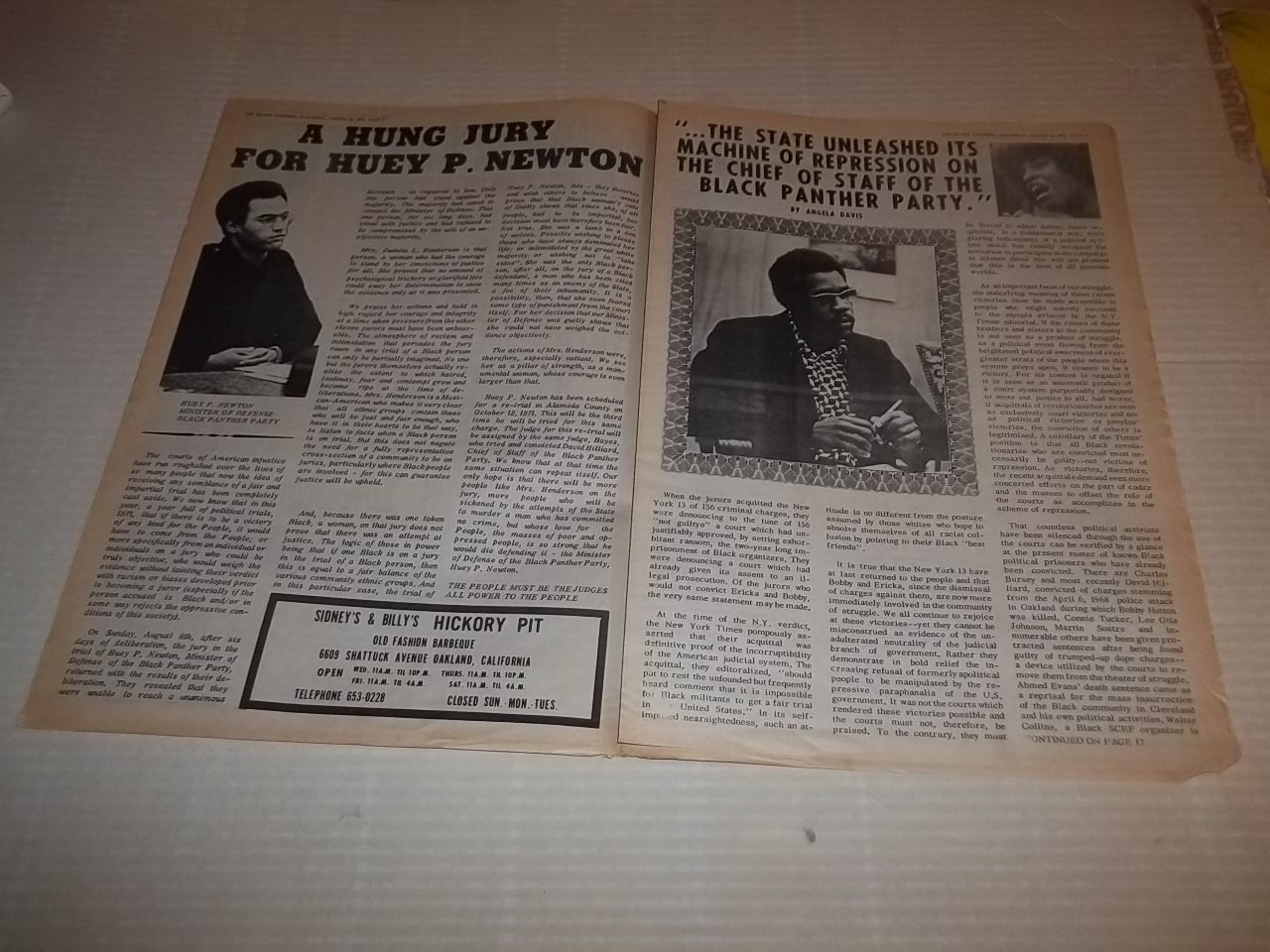 Black Panther Newspaper Aug 14, 1971 George Jackson, Angela Davis VG