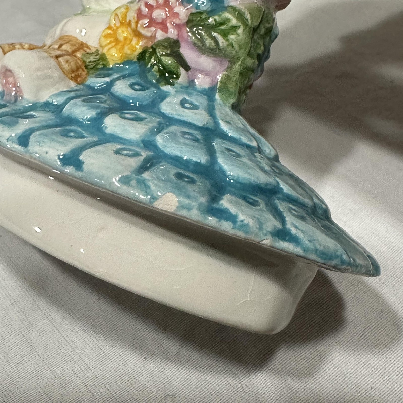 Vintage Mercuries Bunny Cottage House Teapot Ceramic Easter Floral Pastel 1994