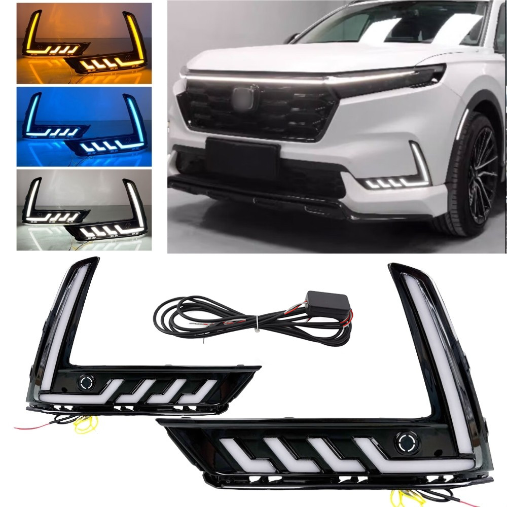 Pair For Honda CR-V CRV 2023-2025 LED DRL Fog Light Turn Signal With Sensor Hole