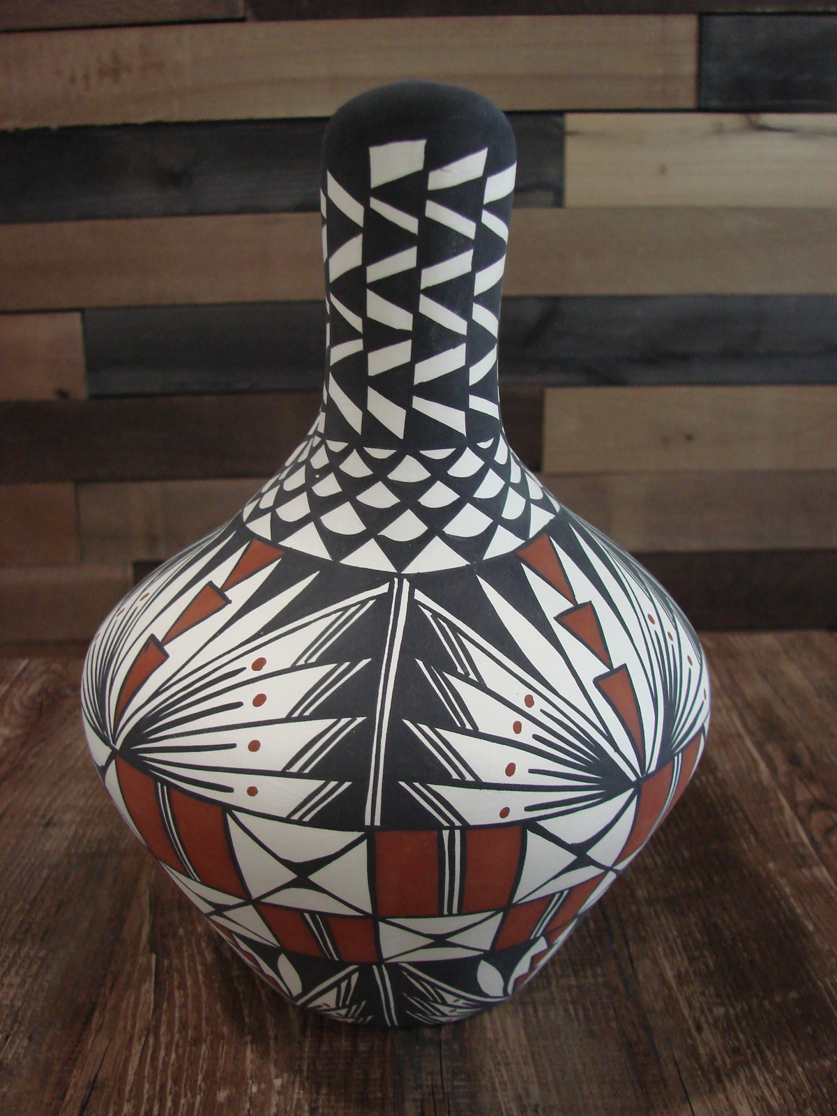 Native American Fine Line Hand Painted Wedding Vase by M. Lukee