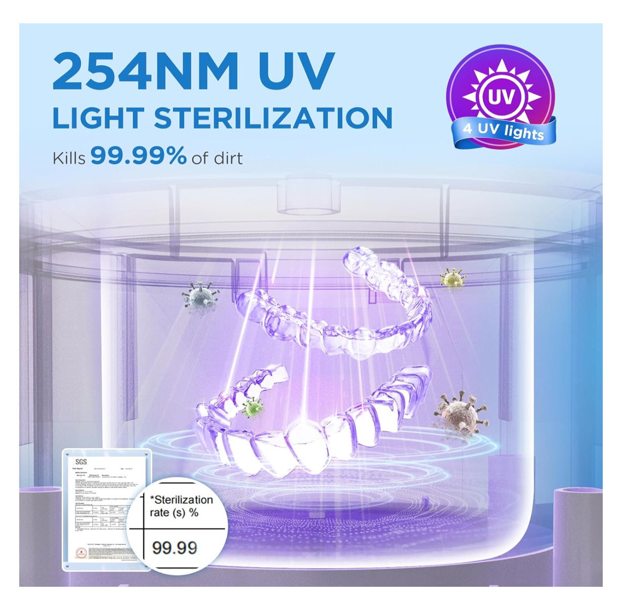 Dental Ultrasonic Retainer Cleaner Machine - Dental Cleaning Pod for Denture,...