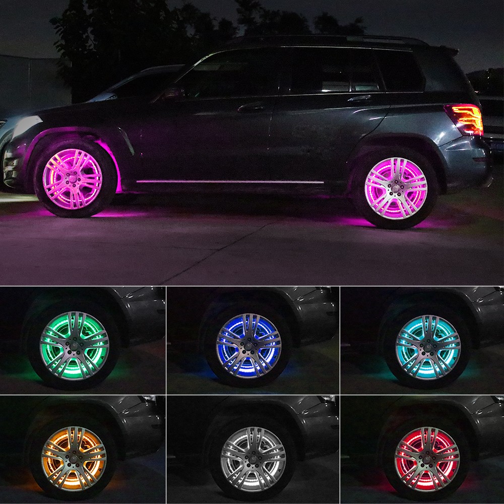 4pcs 15.5'' RGB Wheel Ring Lights LED For Truck Car Rim Lights Bluetooth APP USA