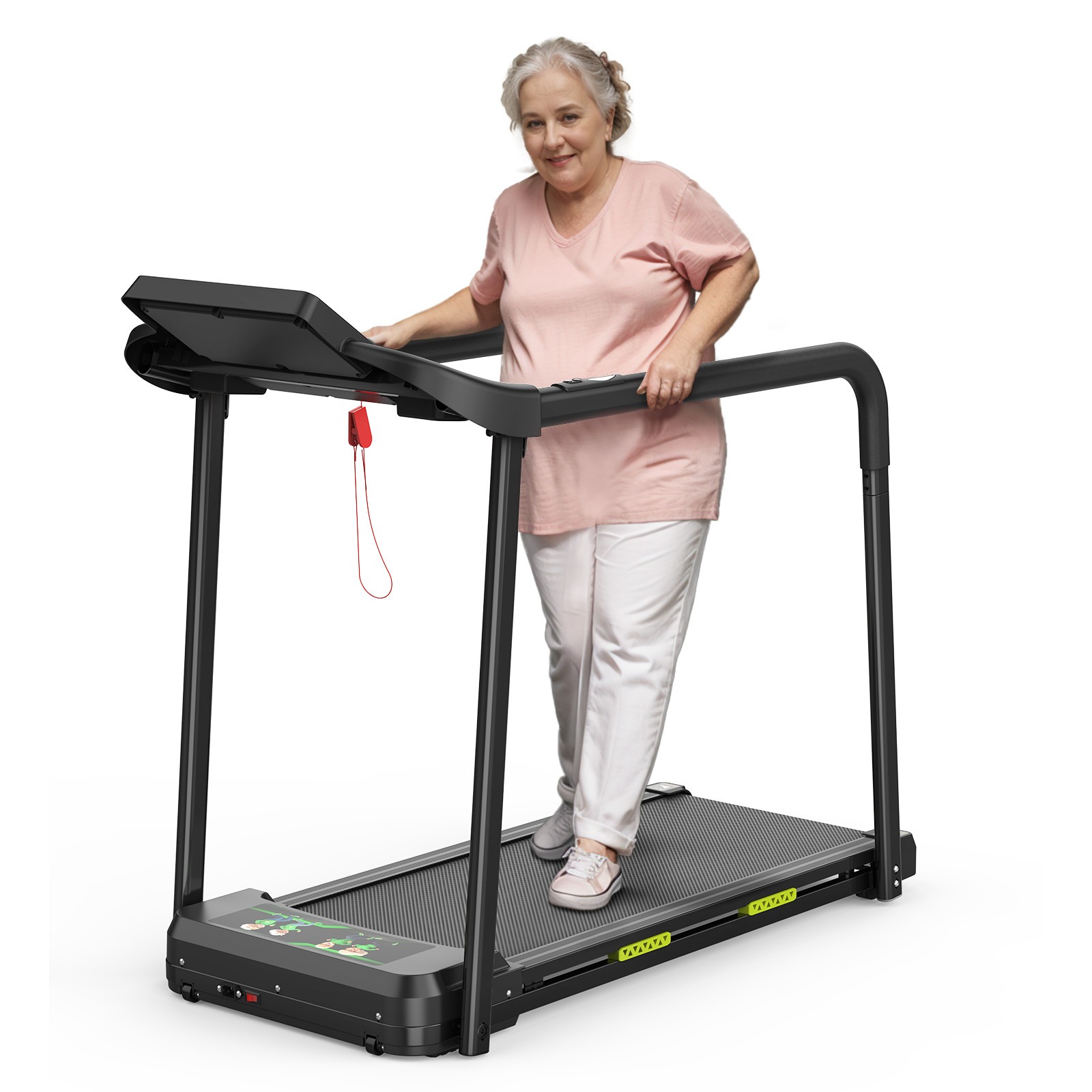 Foldable Walking Pad Treadmill for Senior 300 LBS with Extended Handrails & Deck