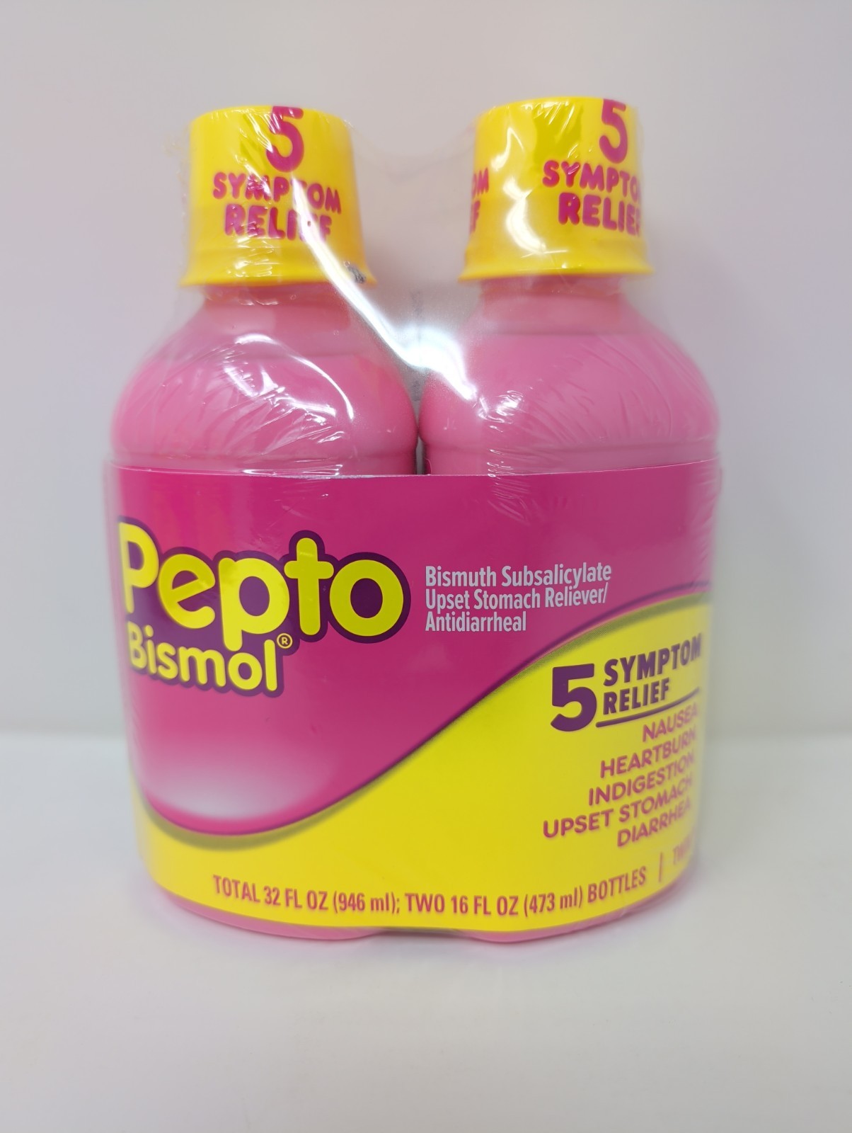 [2 Pack] Pepto Bismol 5 Symptom Stomach Relief Liquid, Original, 16 oz, Remedies