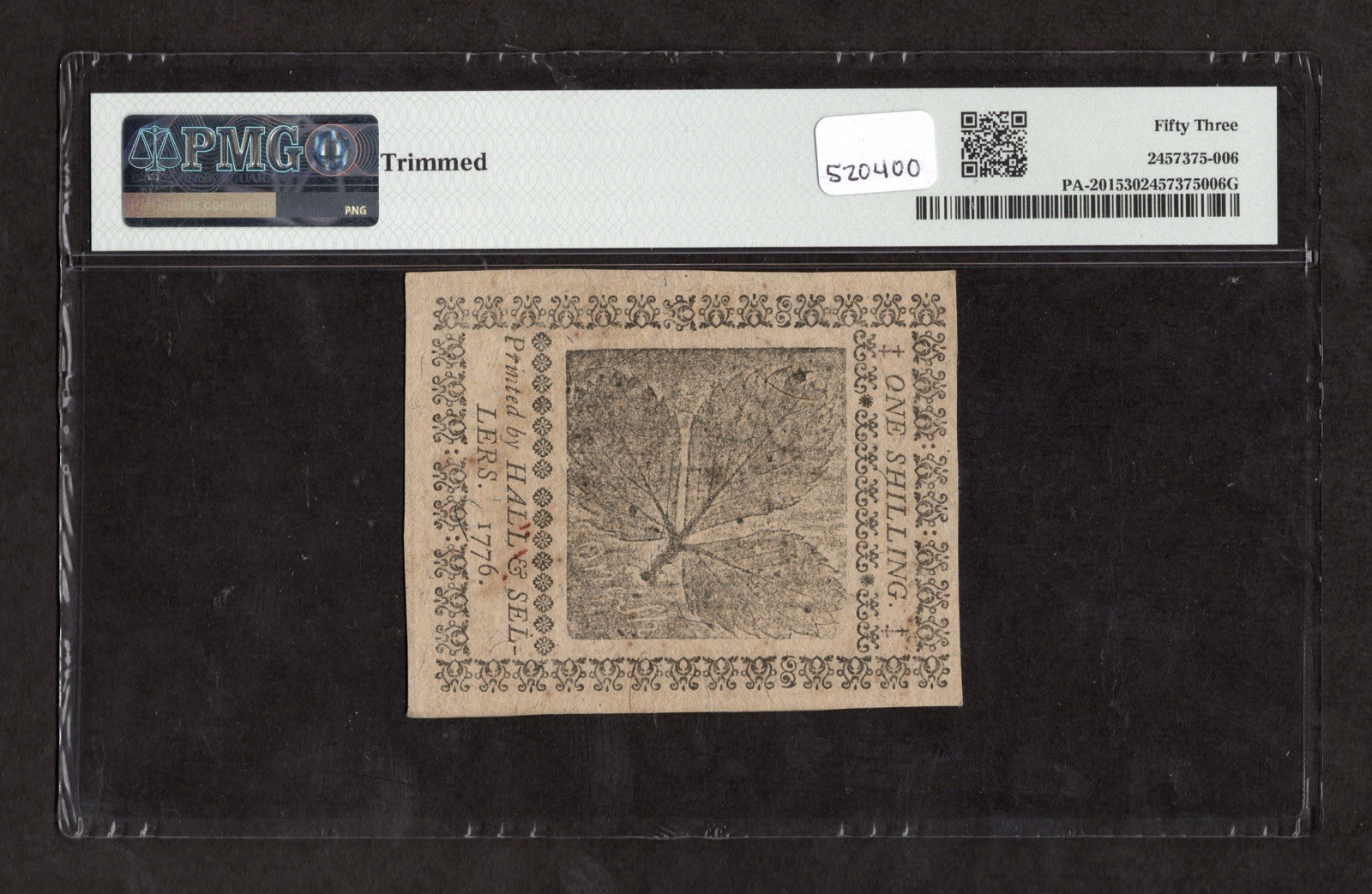 April 25, 1776 1 Shilling Pennsylvania Colonial Note Fr. PA-201 - PMG 53