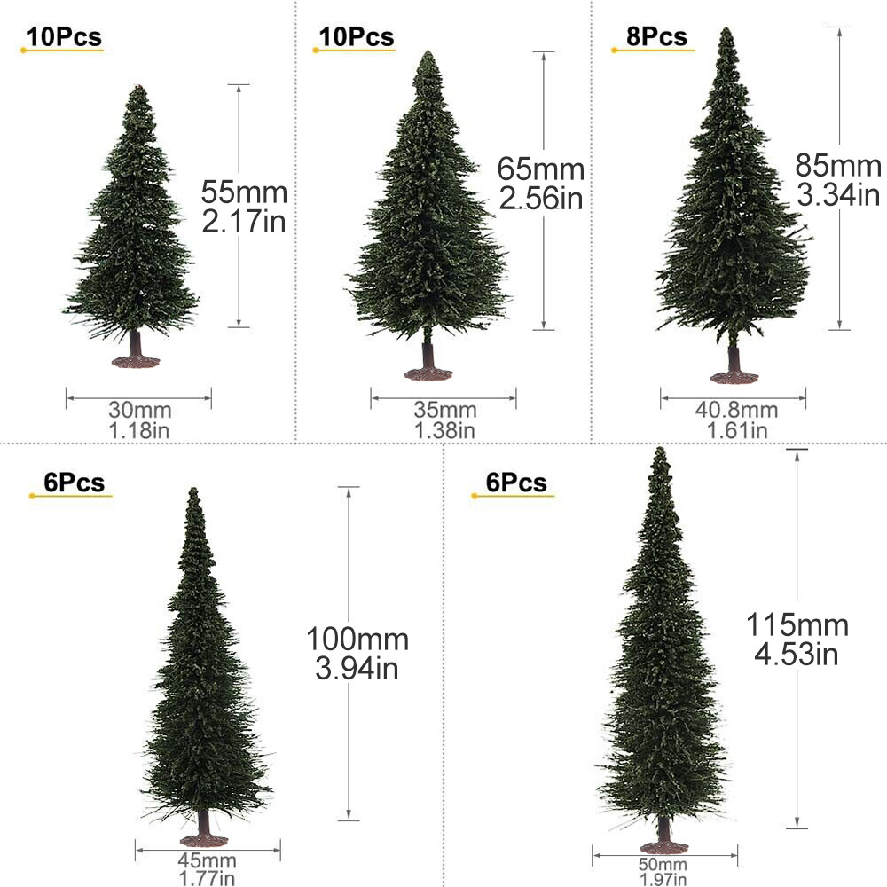 40pcs Model Pine Trees Deep Green Christmas Village HO Scale Railway Layout