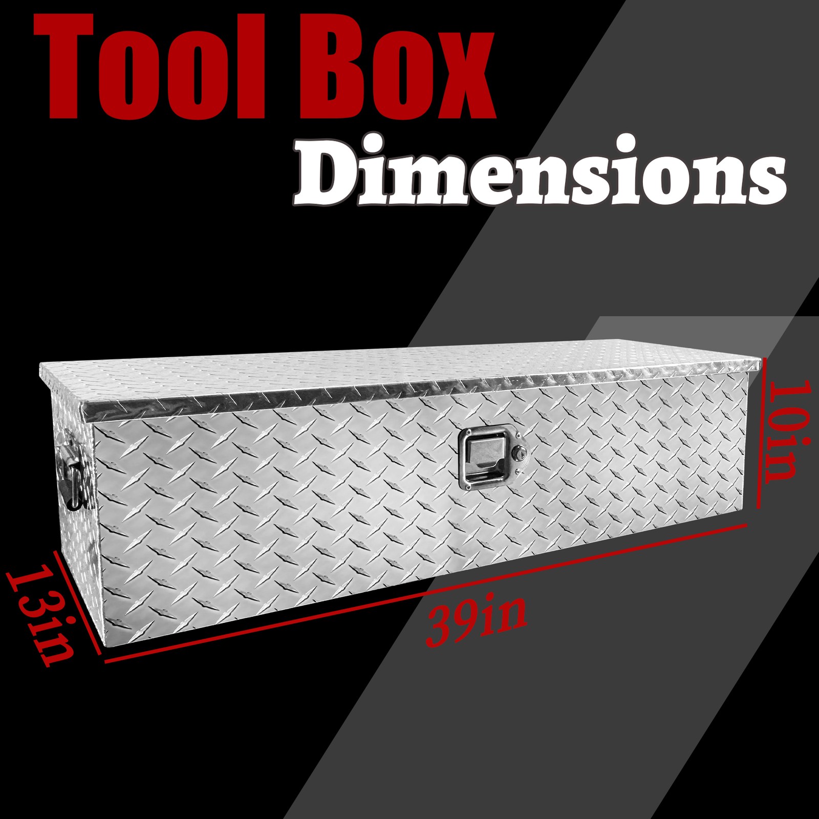 39" Aluminum Truck Bed Tool Box Diamond Plate Trailer Tool Box with Side Handle