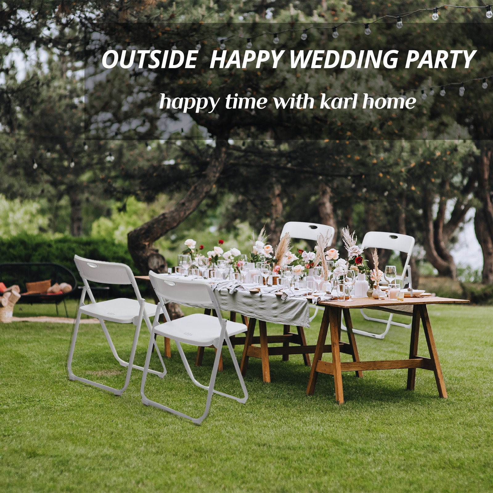 4 PCS Plastic Folding Stackable White Chairs Seat In/Outdoor Wedding Party