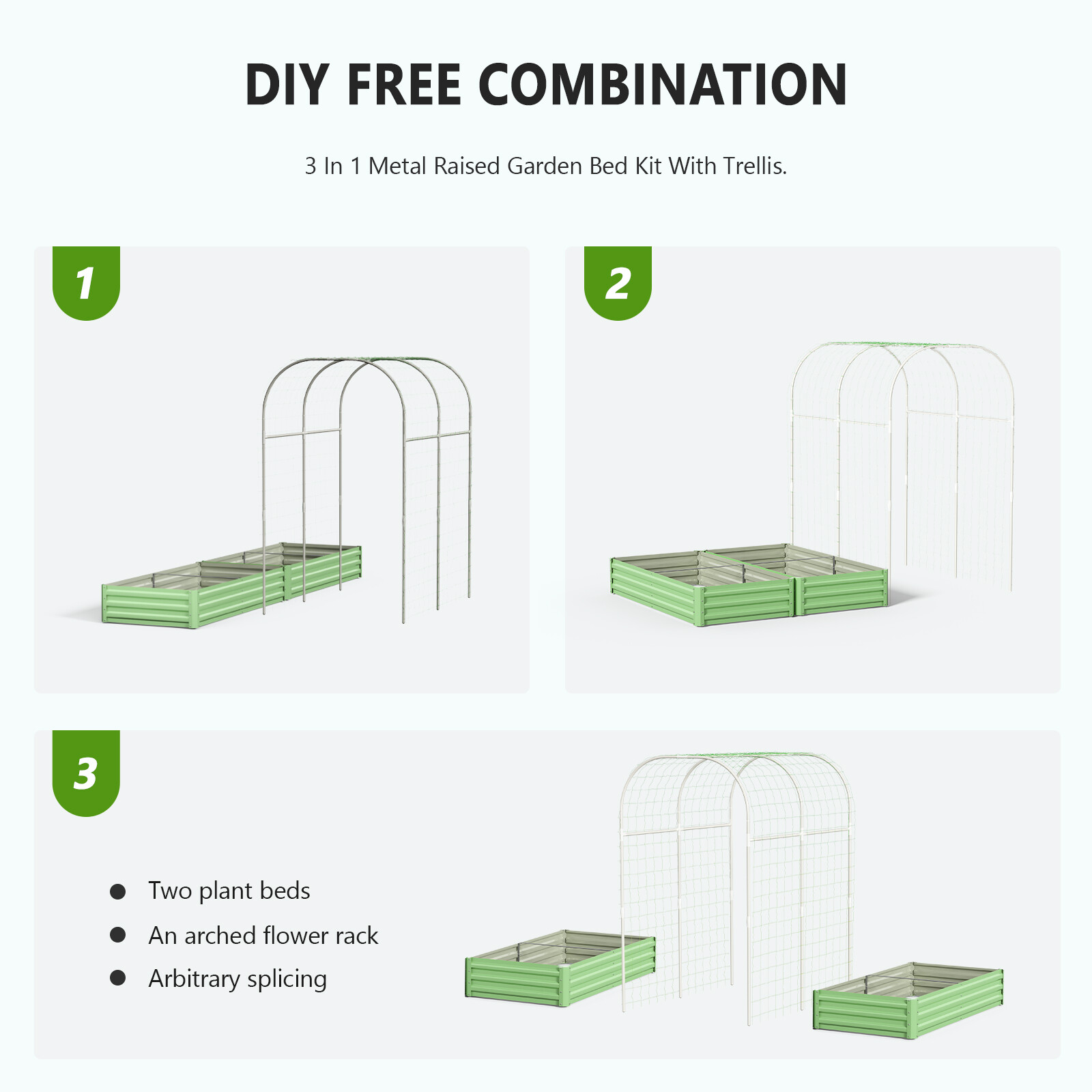 SLSY Galvanized Raised Garden Bed with 85in Tall Garden Trellis for Vegetables