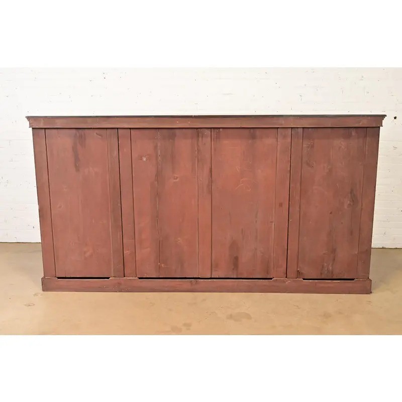 Antique Georgian Carved Mahogany Breakfront Bookcase Cabinet, Circa 1900