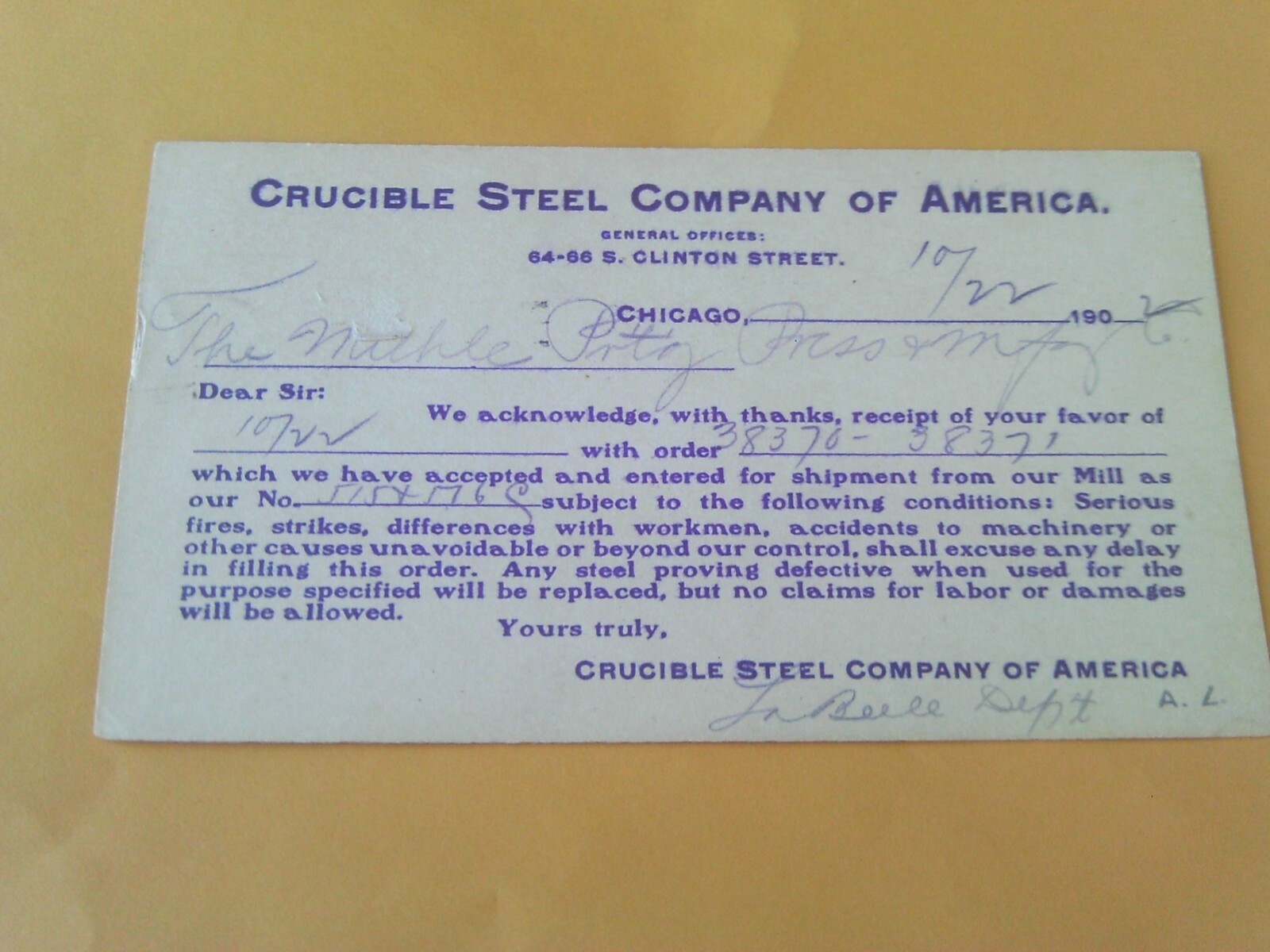 RARE 1902 POSTCARD CRUCIBLE STEEL COMPANY OF AMERICA CHICAGO
