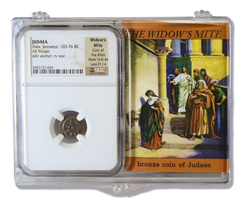 Widows Mite NGC Certified * Excellent * Judean Prutah 103-76 BC w/ BOX and COA