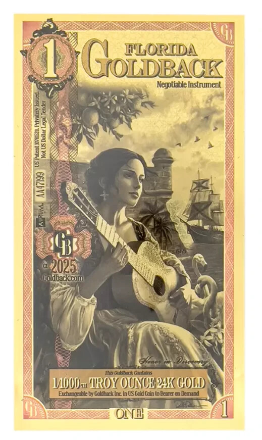 GOLD - [Lot of 2 ALPHA] Florida 1/2 Goldback & Florida 1 Goldback