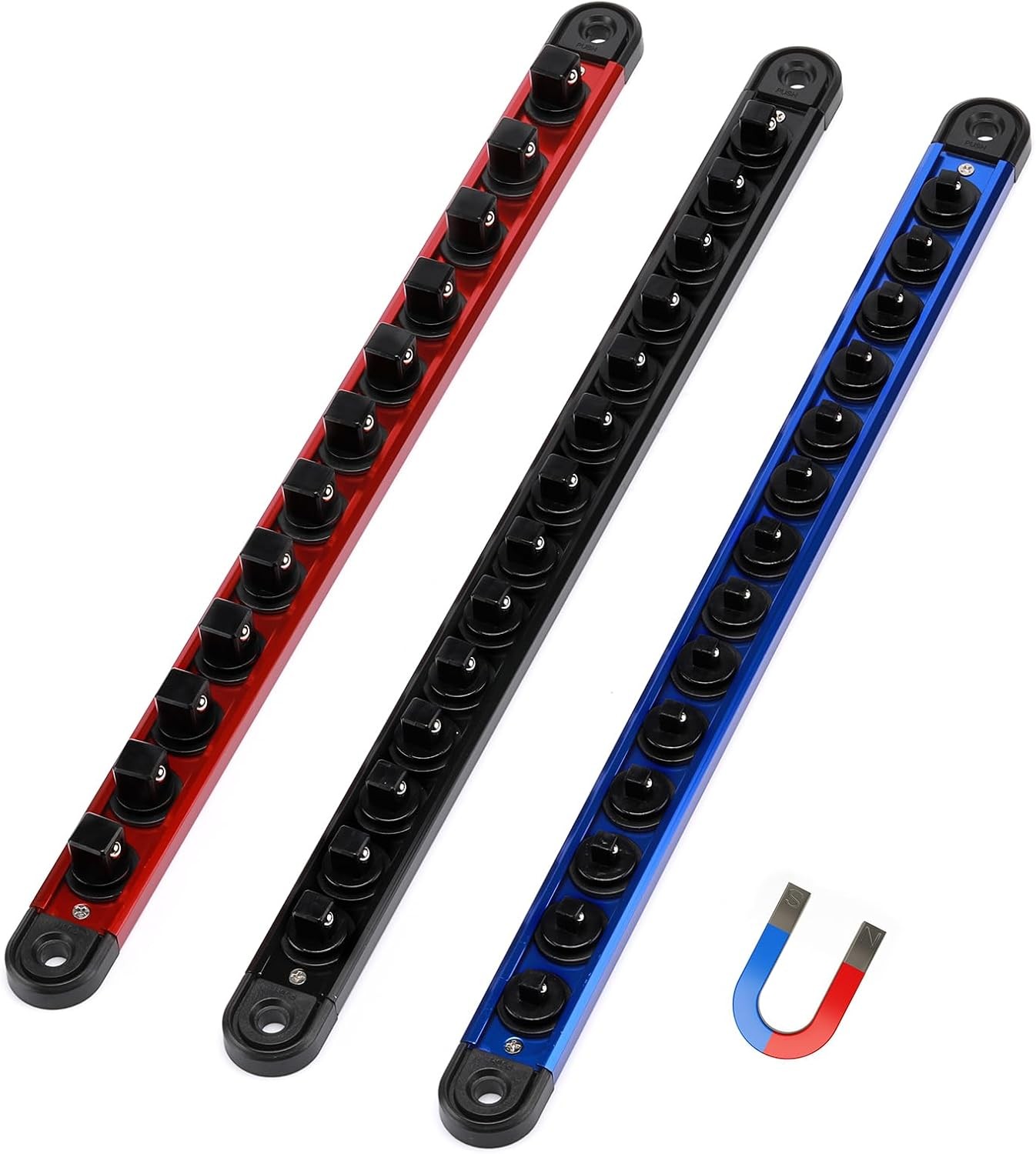 Aluminum Magnetic Socket Organizer 3 PCS Socket Rail Holder, 1/4-Inch x 14 Clips