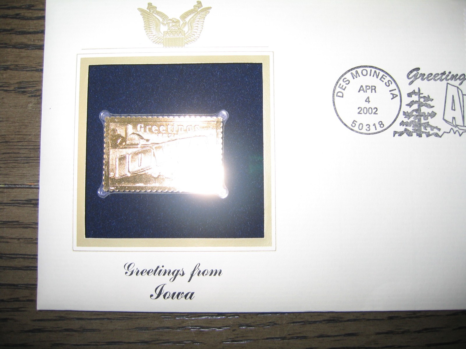 2002 IOWA Greetings From America Replica Gold Stamp Golden COVER