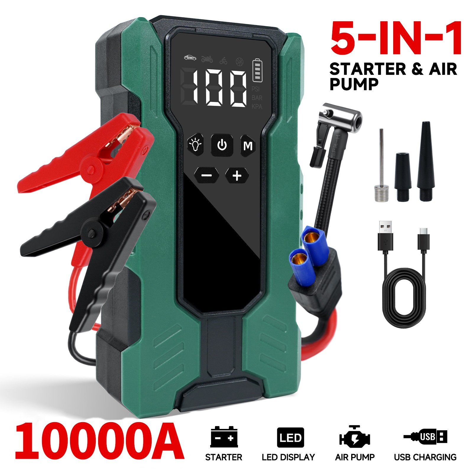 10000A Car Jump Starter with Air Compressor 12V & 150PSI Battery Phone Bank