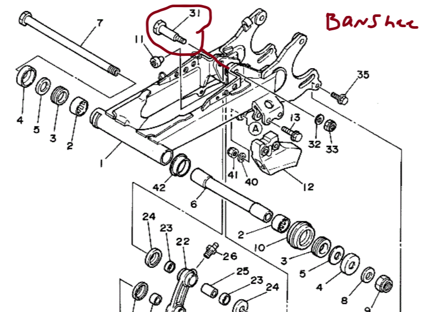 YAMAHA SWINGARM, REAR SHOCK LINKAGE BOLT 350 BANSHEE, RAPTOR 660, 90109-10654-00