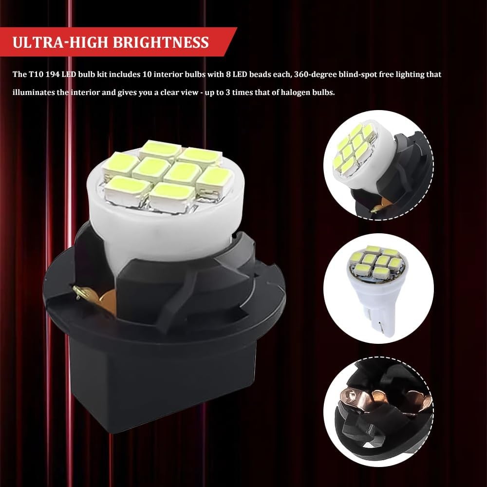 10PCS T10 194 168 LED Dash Instrument Light Bulbs with Twist Lock Socket, Car Da