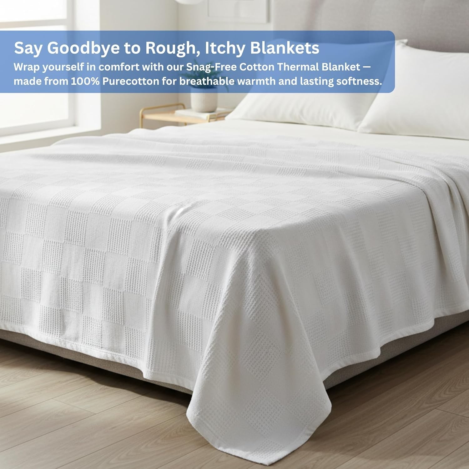 Hospital Thermal Blanket Throw Snag Free | 100% Cotton | Twin 66" x 90" | White