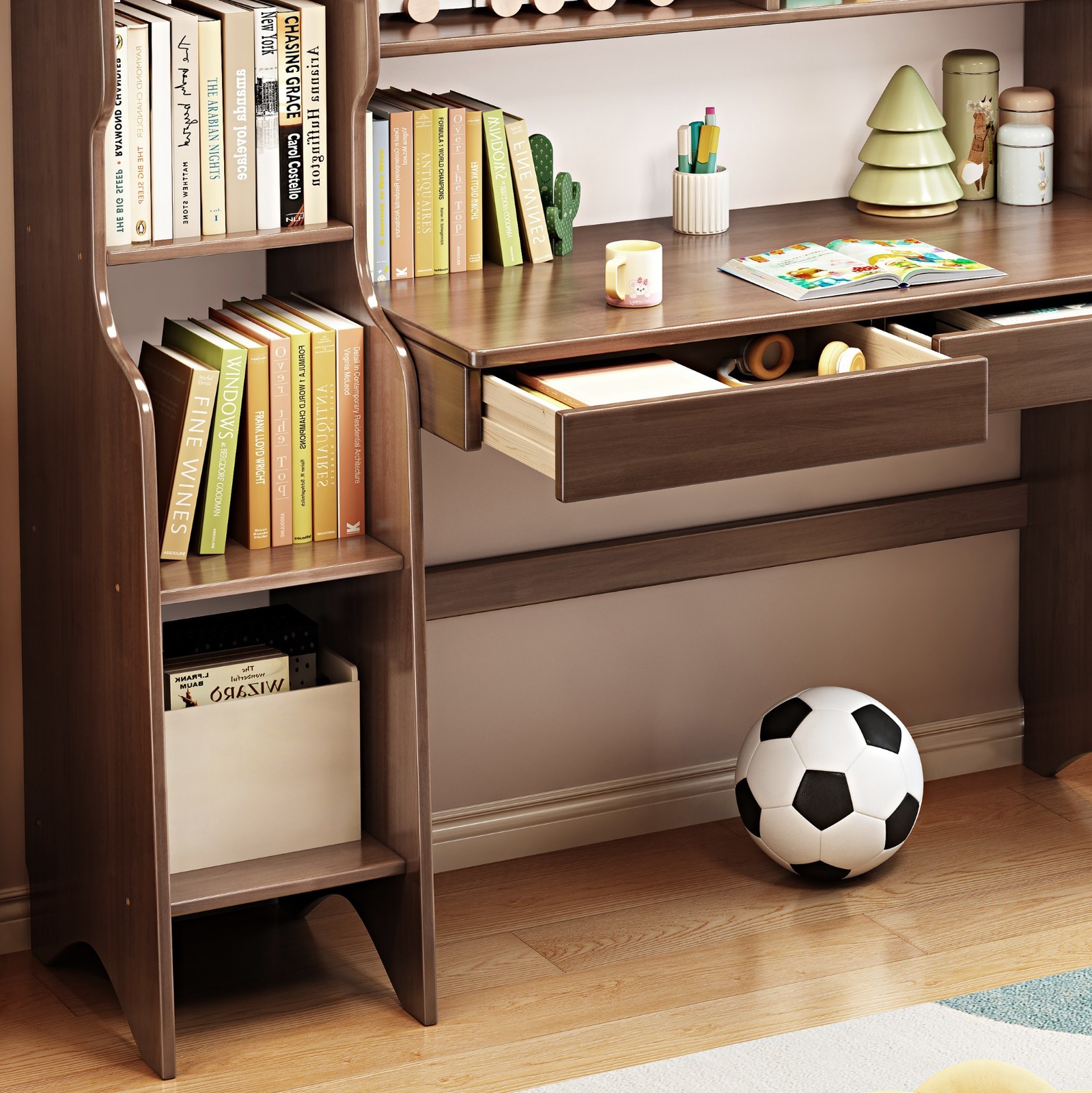 BALANBO Study Desk Writing Shelves Storage Organize Cabinet Solid Wood Farmhouse