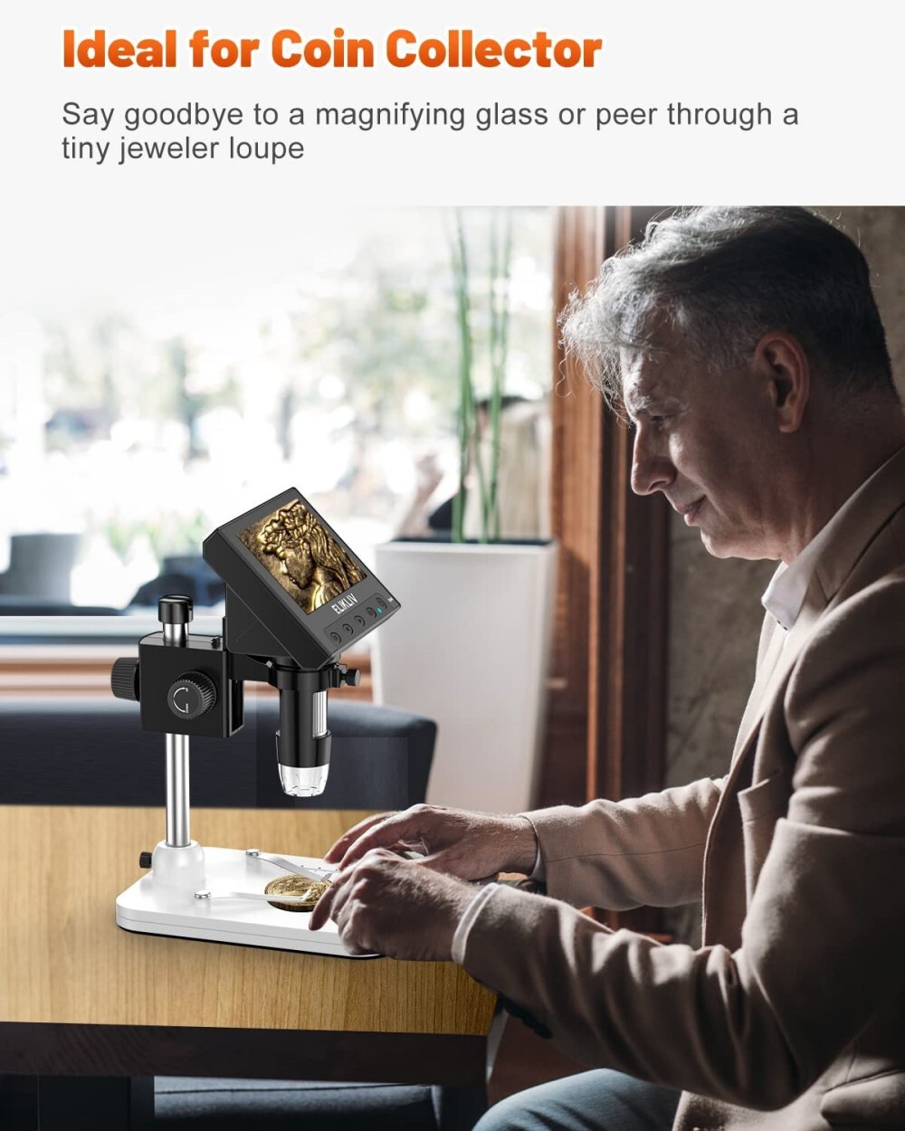 Elikliv EDM4 4.3" Coin LCD Digital 1000x Magnifier w/8 Adjustable LED Lights NEW