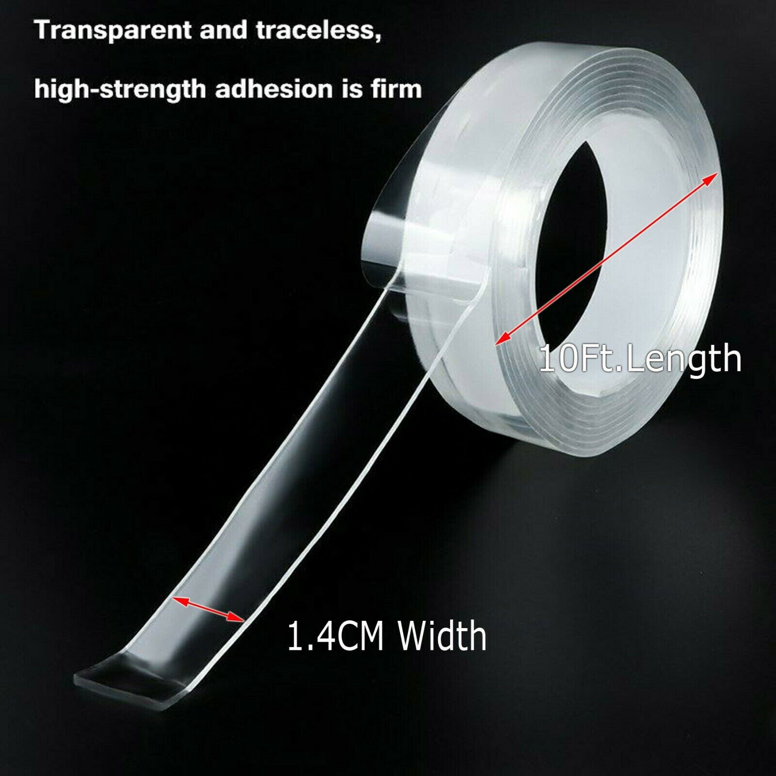 20FT Transparent Tape Double Sided Traceless Washable Adhesive Invisible Gel