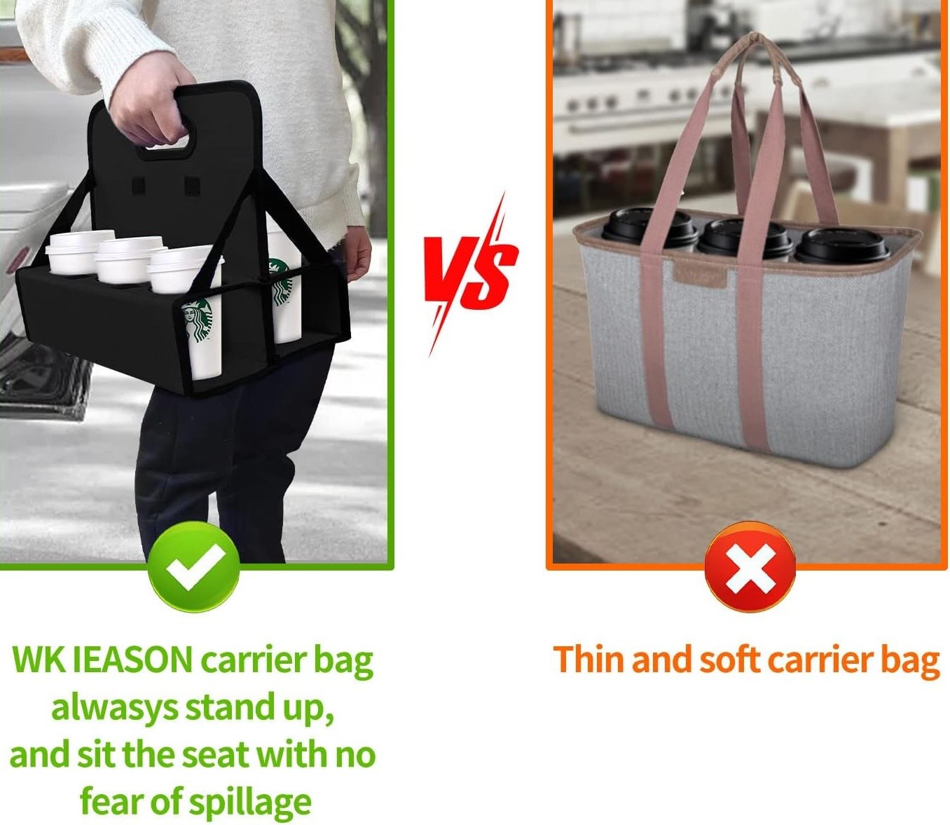 6 Cup Drink Carrier with Handle Foldable Reusable Cup Caddy for Coffee Takeou