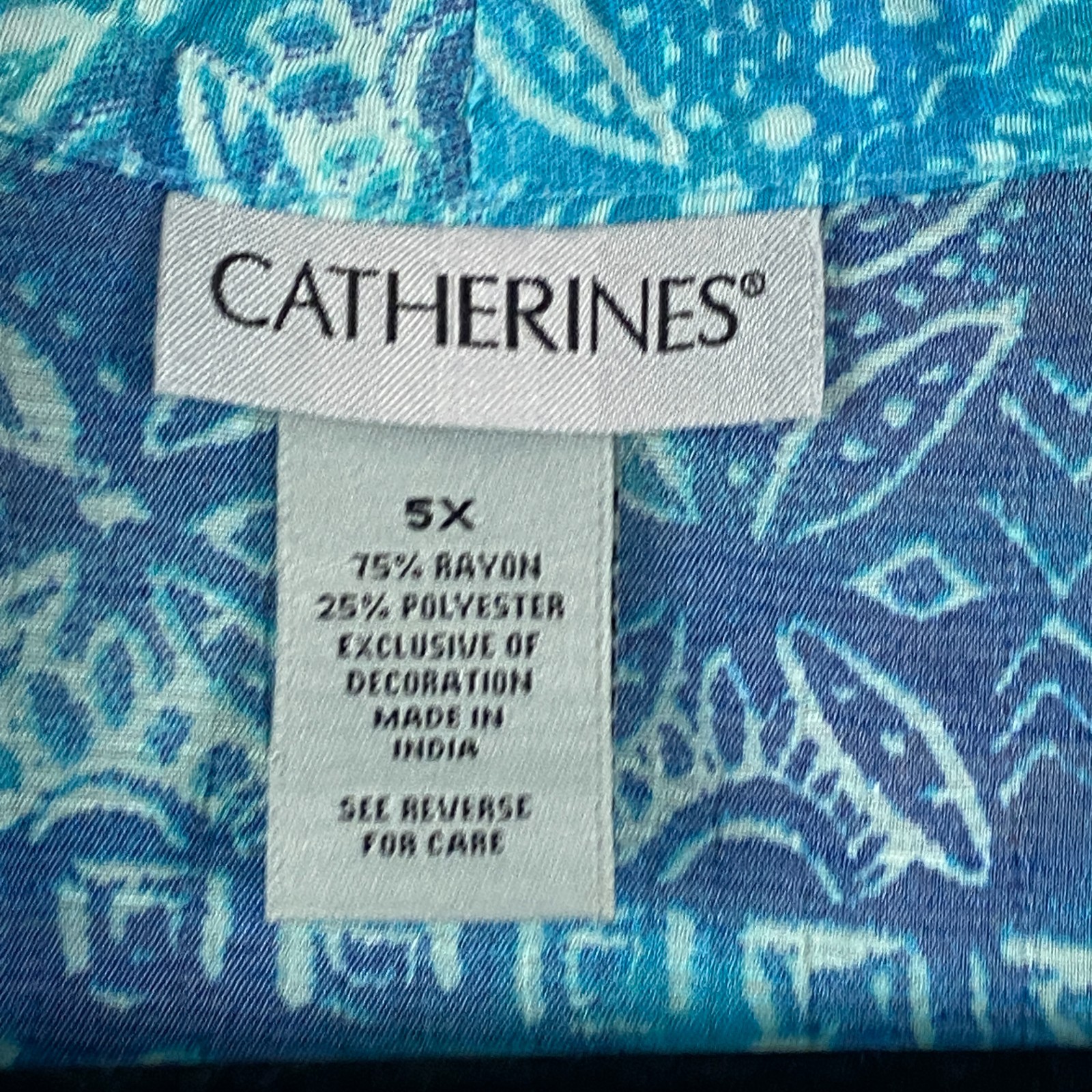 Catherines Open Front Kimono Cardigan Size 5X Blue Turquoise 3/4 Sleeves