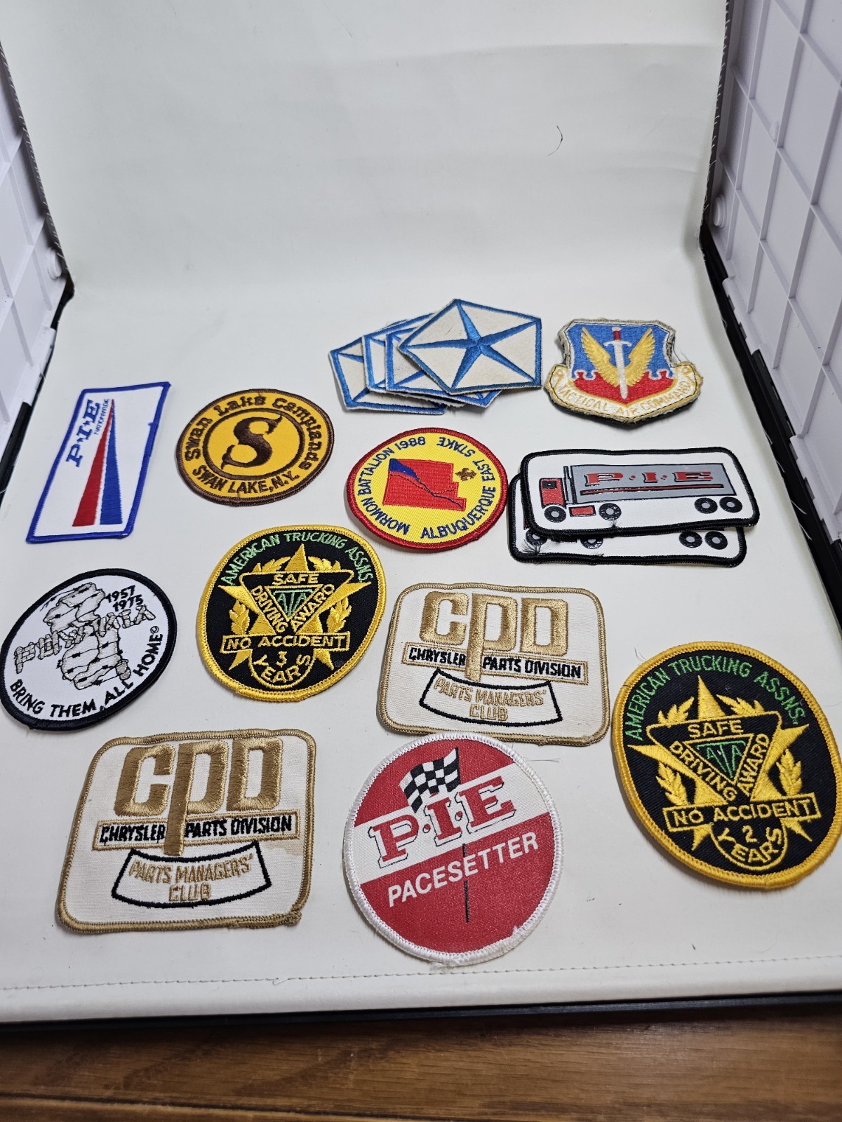 Vintage Lot 13 Patches PIE Trucking Chrysler ATA Military Mormon Battalion 1988