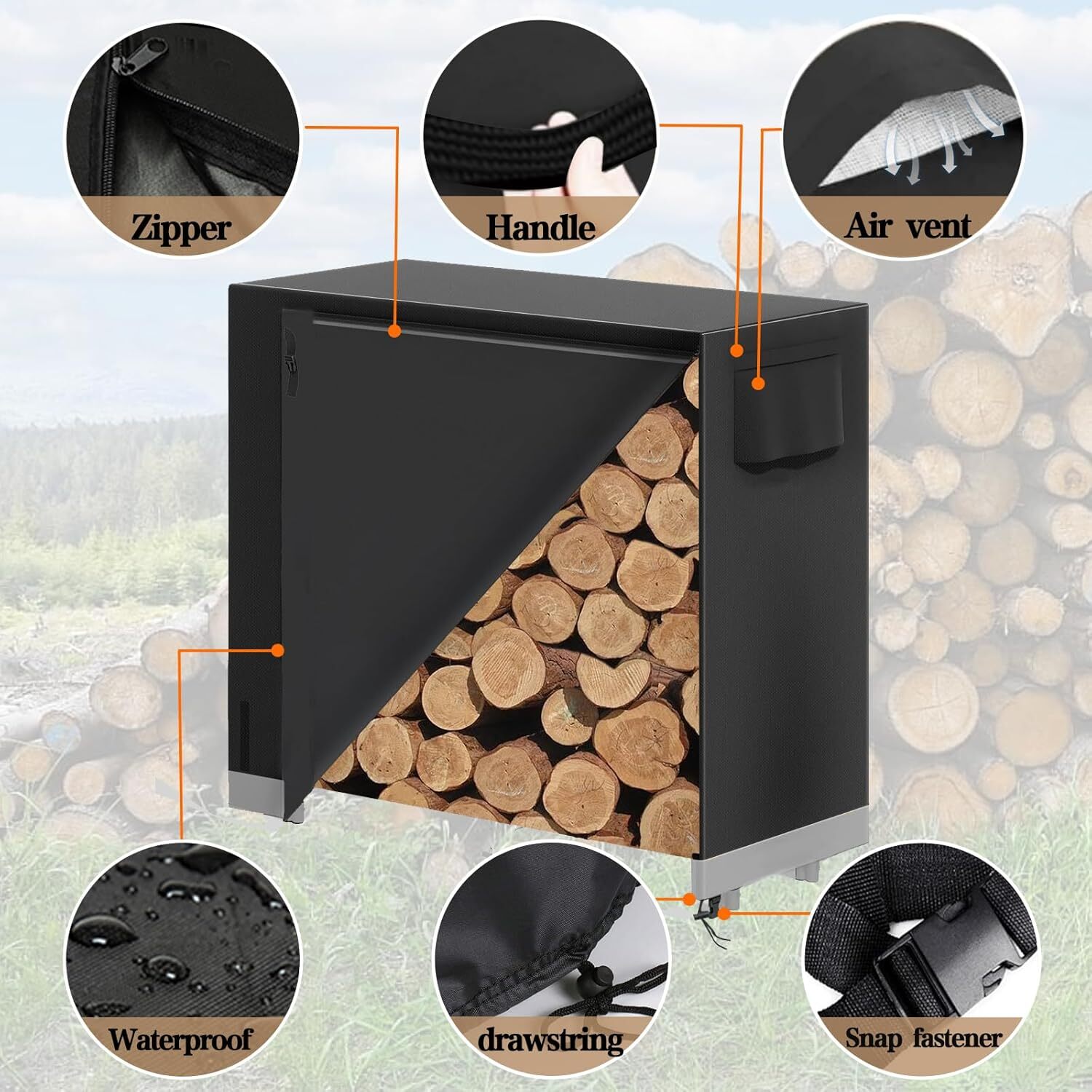 1200D 4ft Firewood Log Rack Cover Waterproof Storage Holder Heavy Duty Outdoor