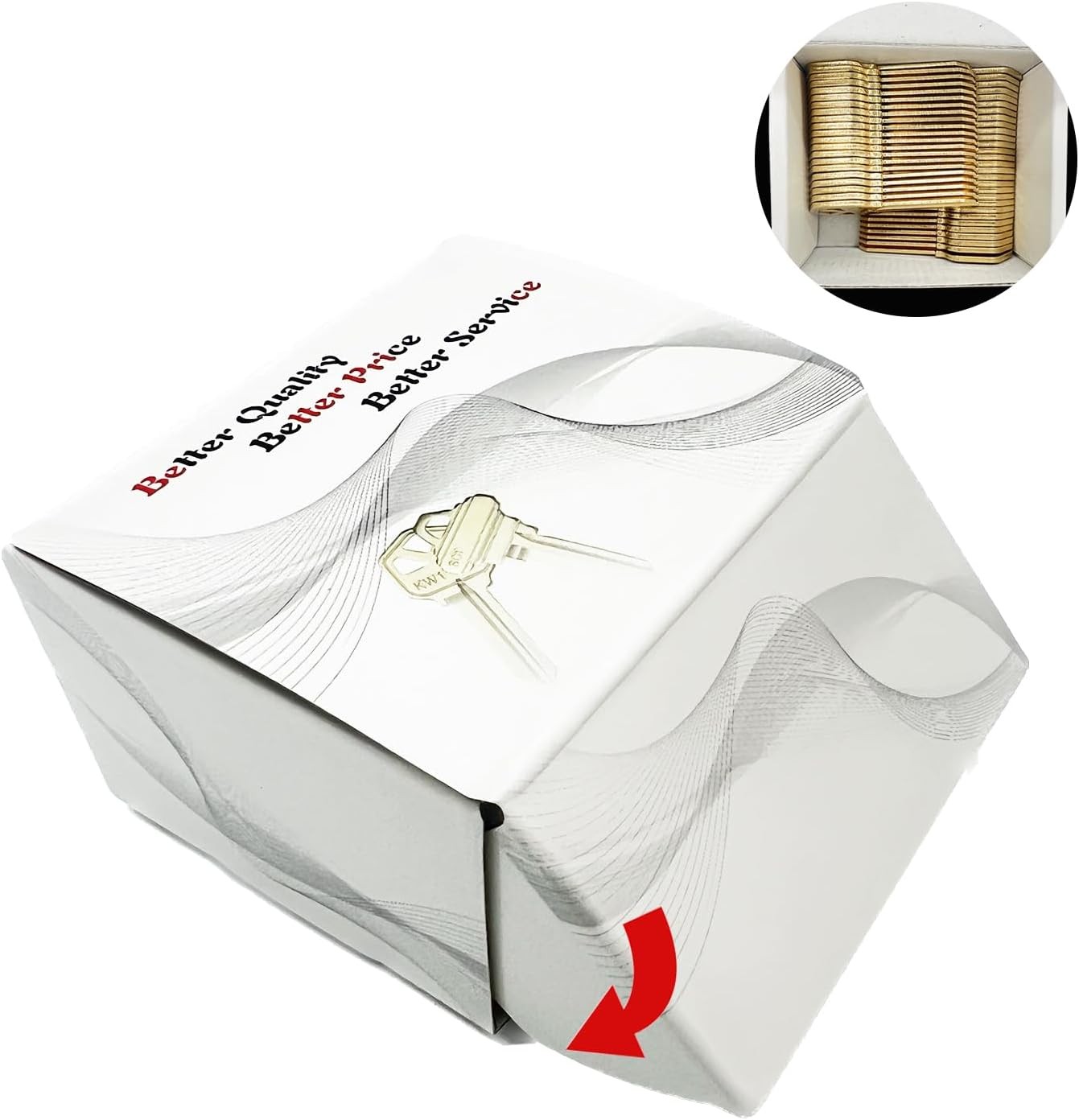 Brass Finish Key Blanks, KW1 Uncut Blank Keys, Pack of 50 Keys