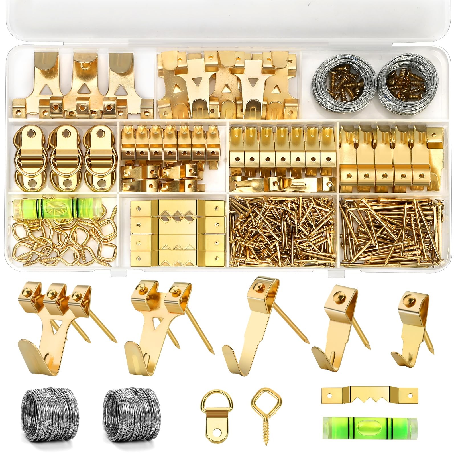 Lmutexyi 322Pcs Picture Hanging Kit, Professional Hangers with Gold