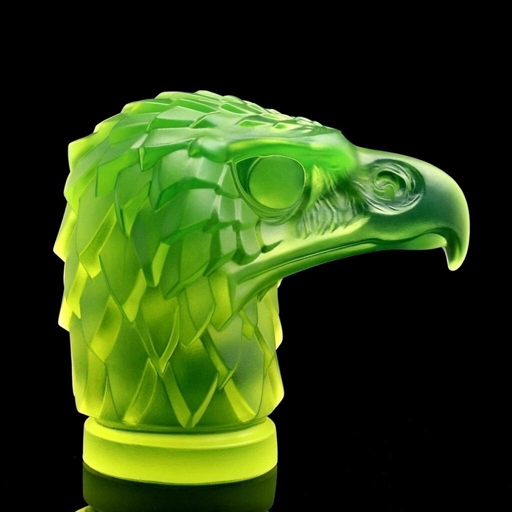 Uranium Glass ' Head Eagle ' Hood Ornament Sculpture 1930' H.Hoffmann